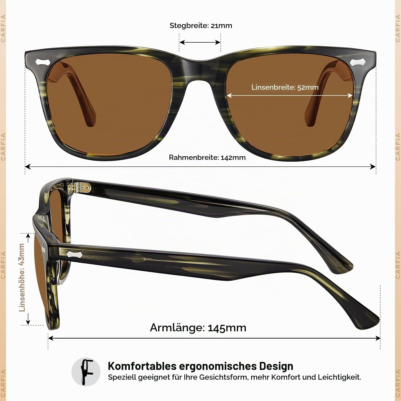 CARFIA Polarisierte Sonnenbrille Herren Sportbrille UV400 Cat 3 für Outdoor Golf Fahren Angeln