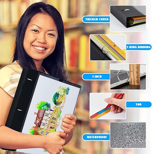Miniatura 3 de 4 carpetas todo en uno recargables de 3 anillos de 2 pulgadas con 5 divisores de temas, bolsillo trasero de catálogo y carpeta de bolsillo móvil,