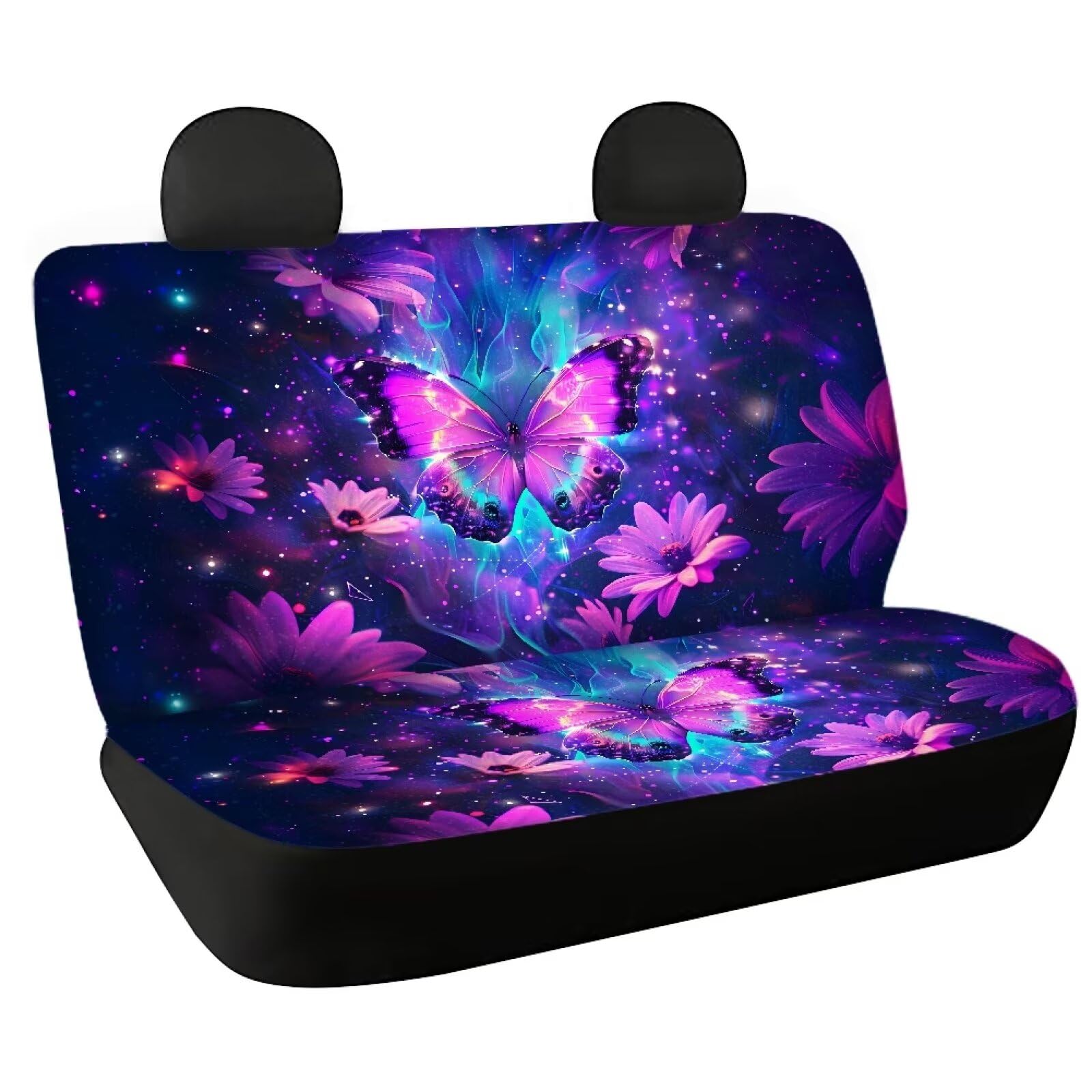 Dolyues Butterfly and Flower Car Back Seat Backrest Covers + Rear Seat Split Bench Cover Protector Pads for Women Gift All Weather Use