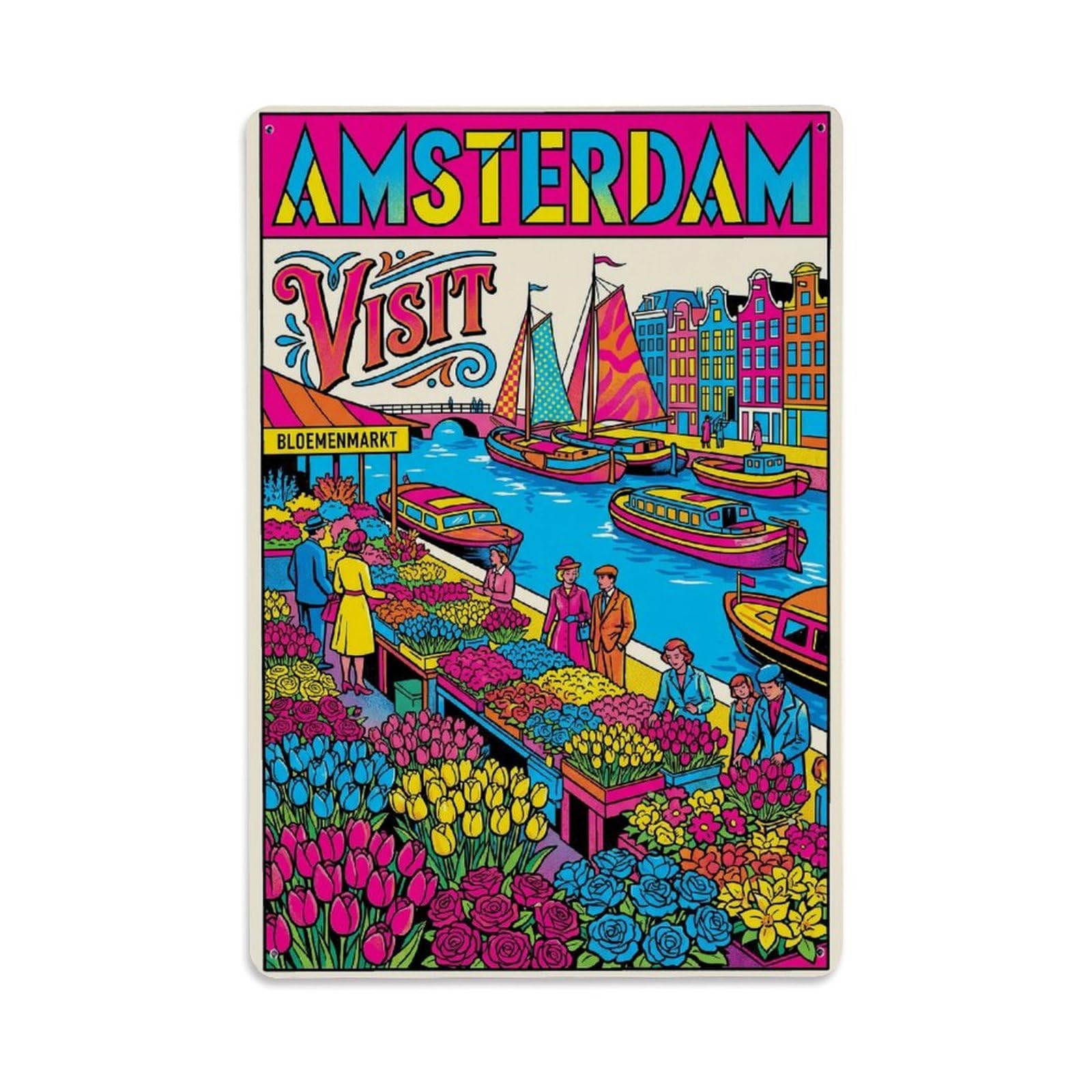 Este 8X12inch Style Vintage Travel Amsterdam Netherlands Lively Metal Tin Sign