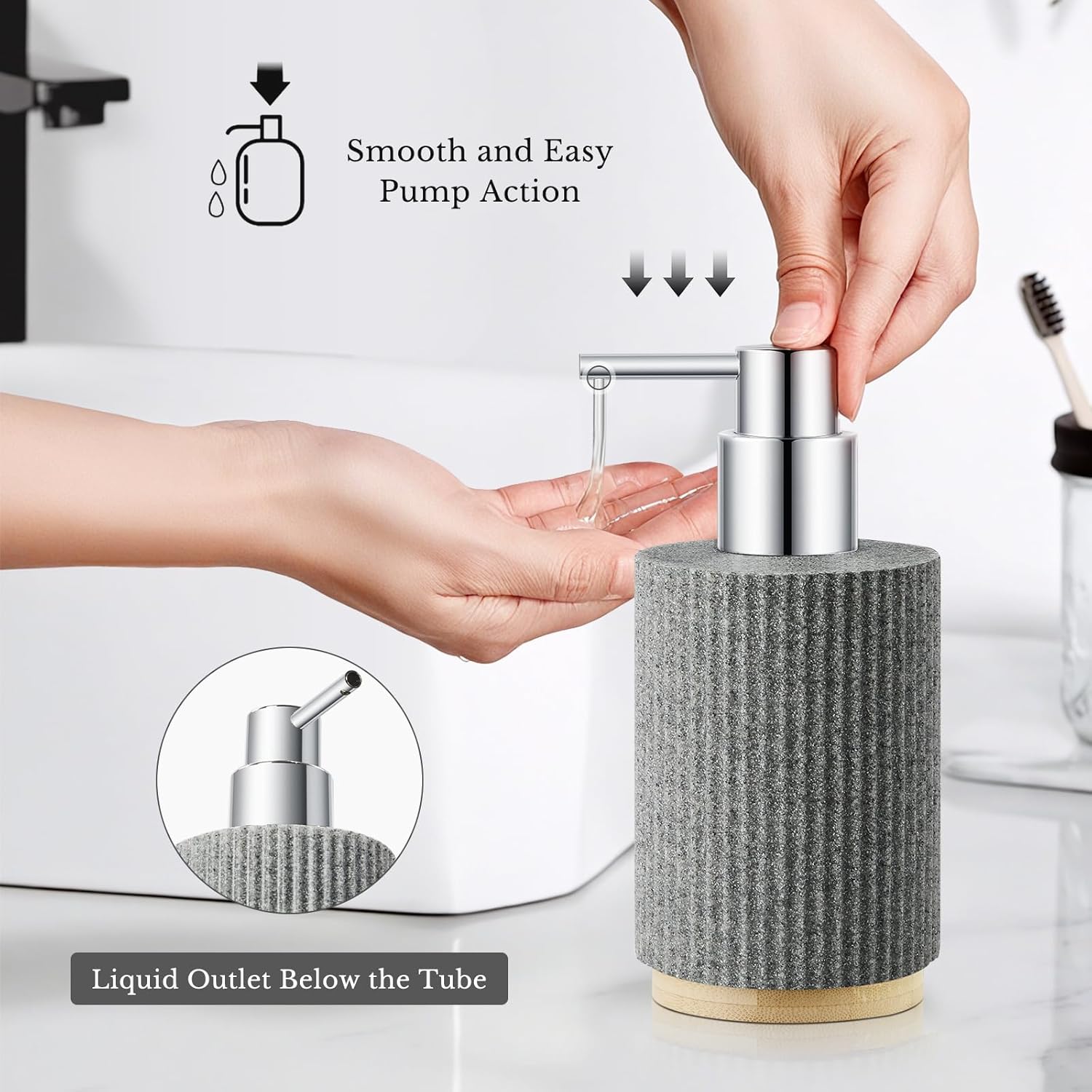 7PCS Bathroom Accessories Set, with Soap Dispenser, Q-tip Holder, Toothbrush Holder, Tumbler, Soap Dish, Vanity Tray, Bathroom Set Complete Organizer Countertop for Modern Decor, Grey
