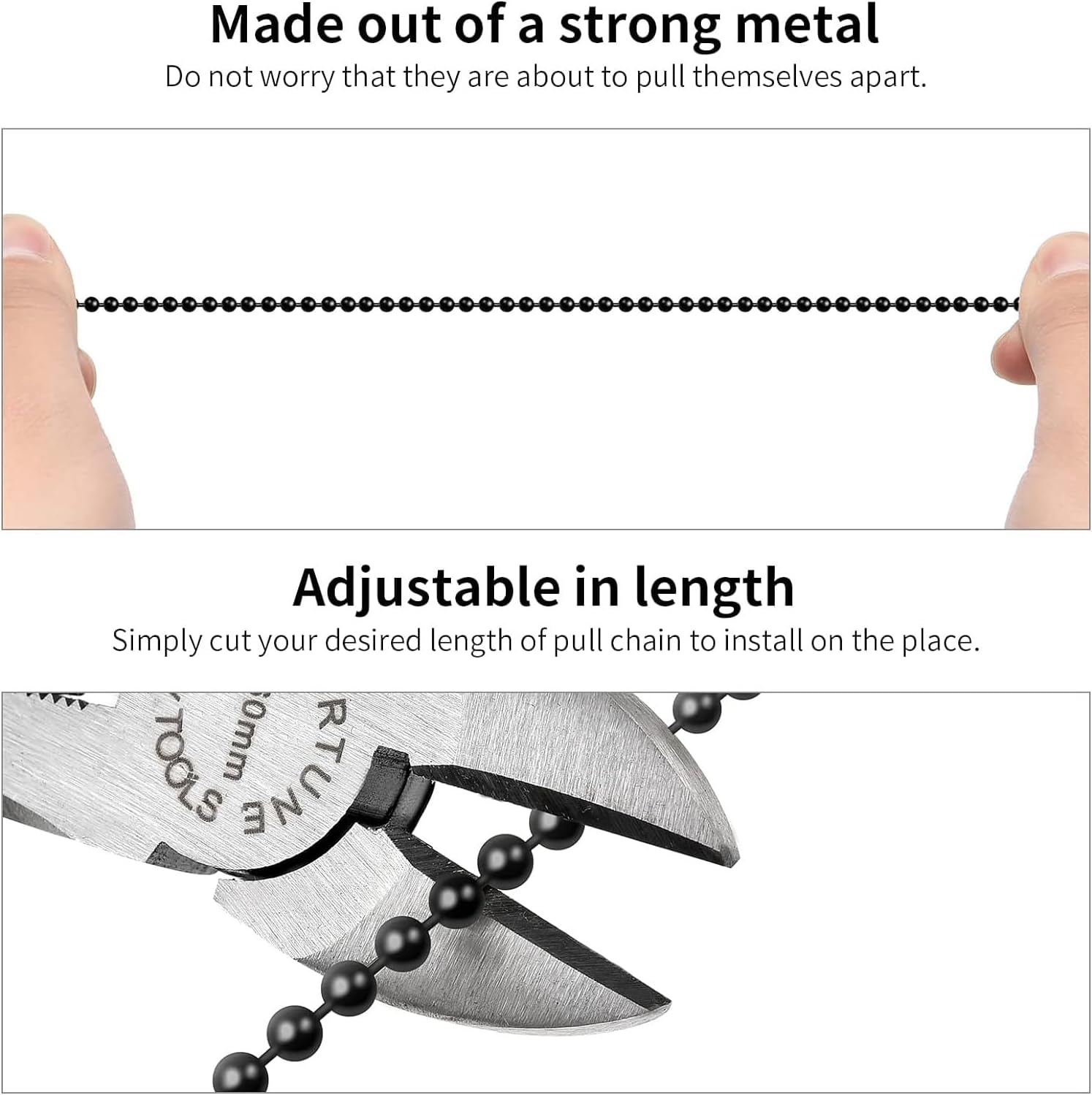IFNOW Ceiling Fan Pull Chain Metal Fan pull chain extension, ceiling fan chain connector,Diameter 3.2mm 6.5 Feet Long with 6 PCS Connector (Black)