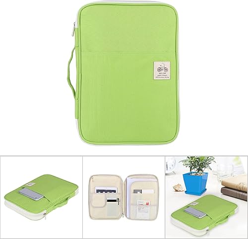 Miniatura 7 de A4 Documento Bolsa Carpeta de Archivos A4 Portafolio Organizador Computadora Portátil Estuche con Cremallera, Pasto verde