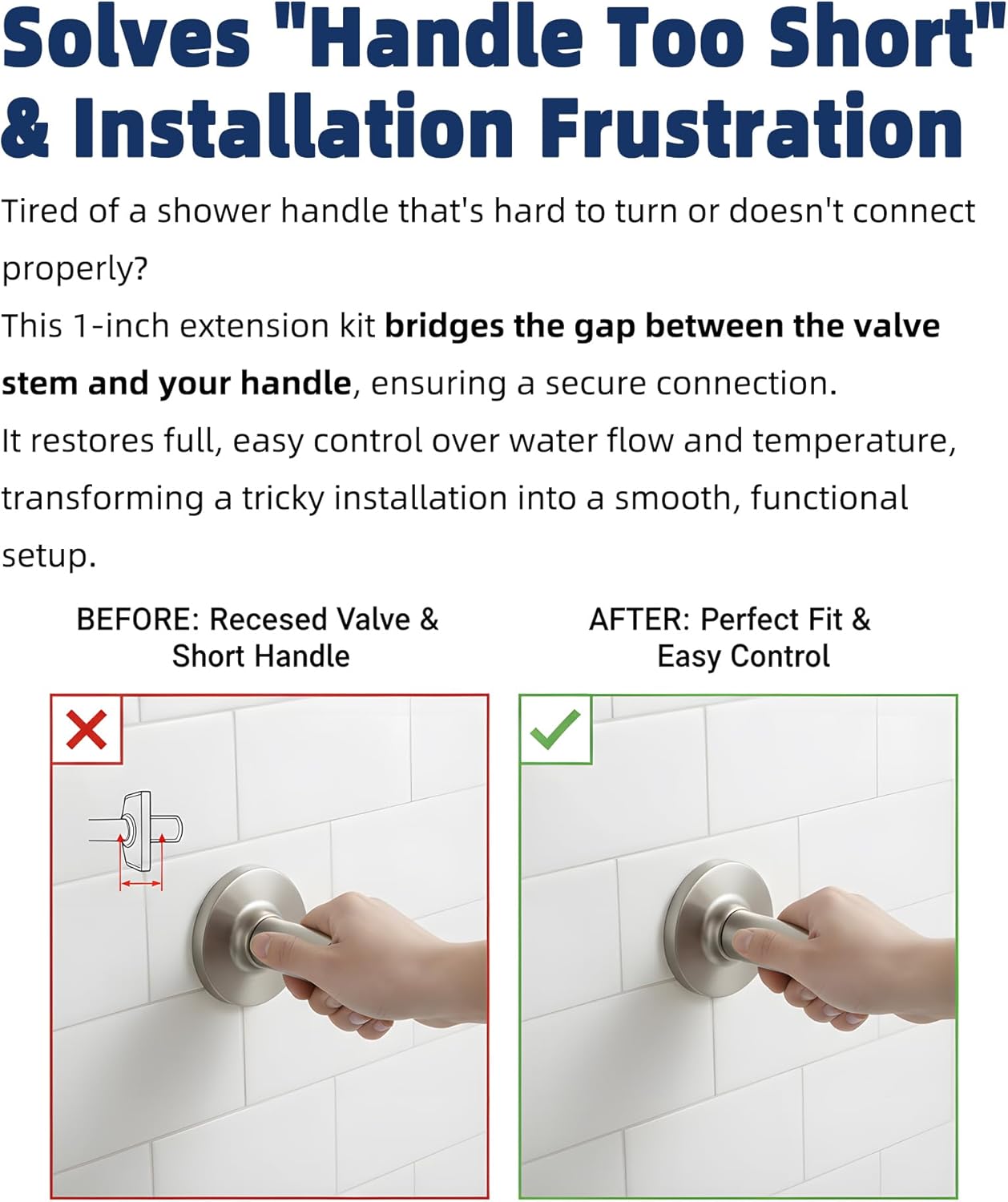 96945BN Shower Valve Extension Kit, Brass Brushed Nickel Handle Extension for Moen Posi-Temp Single Handle Tub & Shower Faucets - Deep Mount & Thick Wall Solution