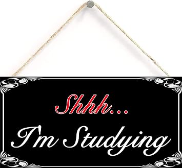 Shhh... Im Studying Hanging Sign Decorative Wood Sign Home Decor Wood Door Sign Plaque 12" x 6"