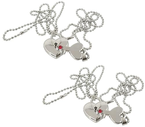 Stylewell (Set Of 2 Pcs) Valentines Day Metal Heart Design Key And Lock Romantic Keepsake Diamond Nug Key Lock Love Couple Beautiful Duo Pendant Locket Necklace With Chain For Boys And Girls