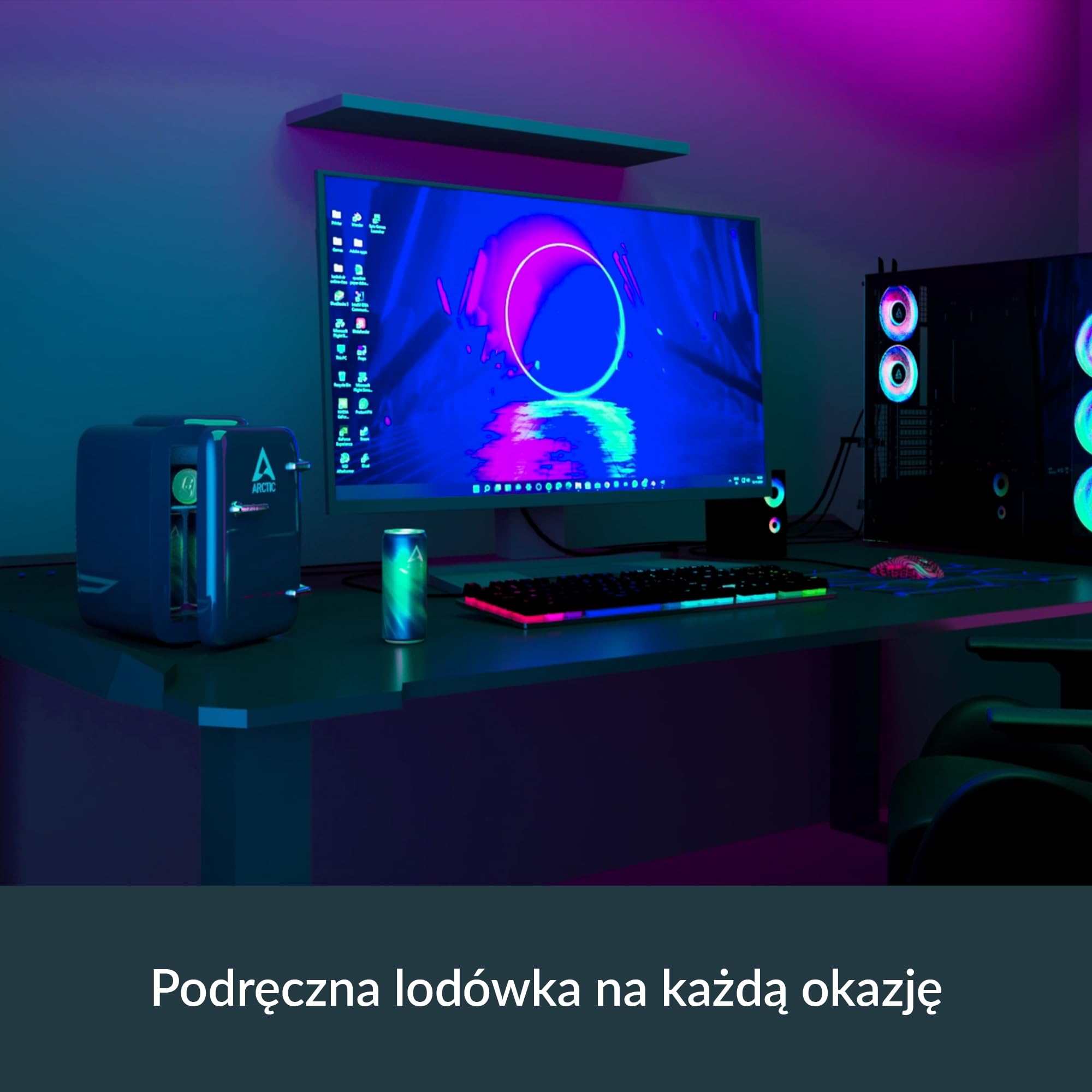 Lodówka ARCTIC — Mini lodówka 4 L na napoje i kosmetyki, z funkcją chłodzenia i podgrzewania, 12 V DC i 220 V AC, idealna do samochodu, biura, na kemping i w czasie podróży, wtyczka UE – niebieska | Z funkcją chłodzenia i ogrzewania, 12 V DC i 220 V AC, i