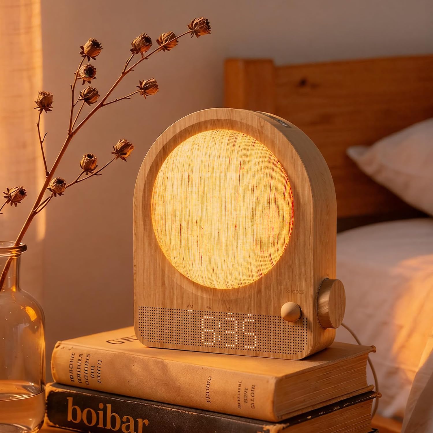Vivilumens Gradual Sunrise Alarm Clock & White Noise Sound Machine for Better Sleep - Wood Grain Design, Wake-Up Light, Night Light, 10 Natural Sounds, Dual Alarms for Heavy Sleepers