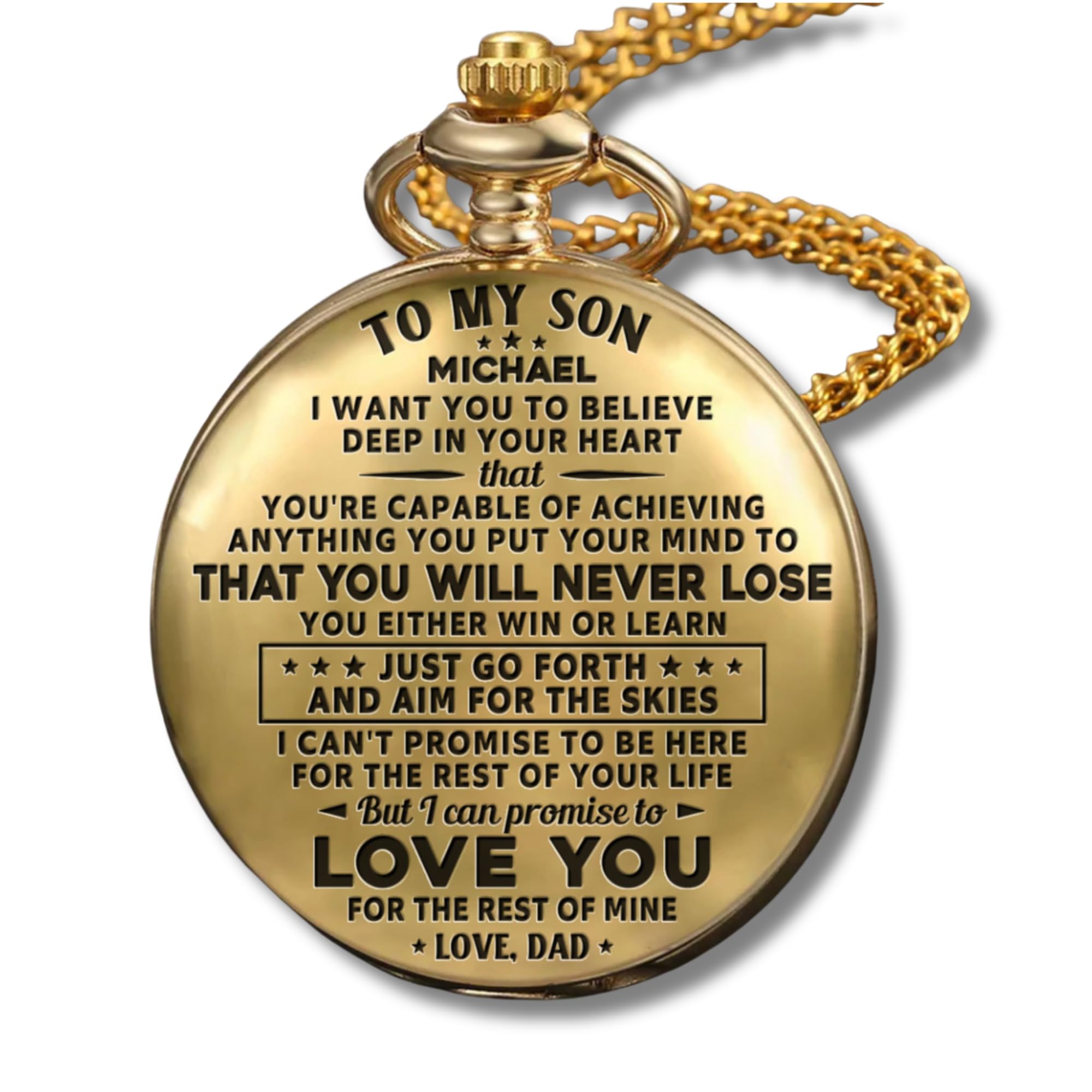 Wrappiness to My Son Personalized Engraved Pocket Watch - Custom Gift for Son from Mom Dad with Meaningful Message, Stainless Steel Keepsake for Graduation, Birthday, Christmas (Just Go Forth)