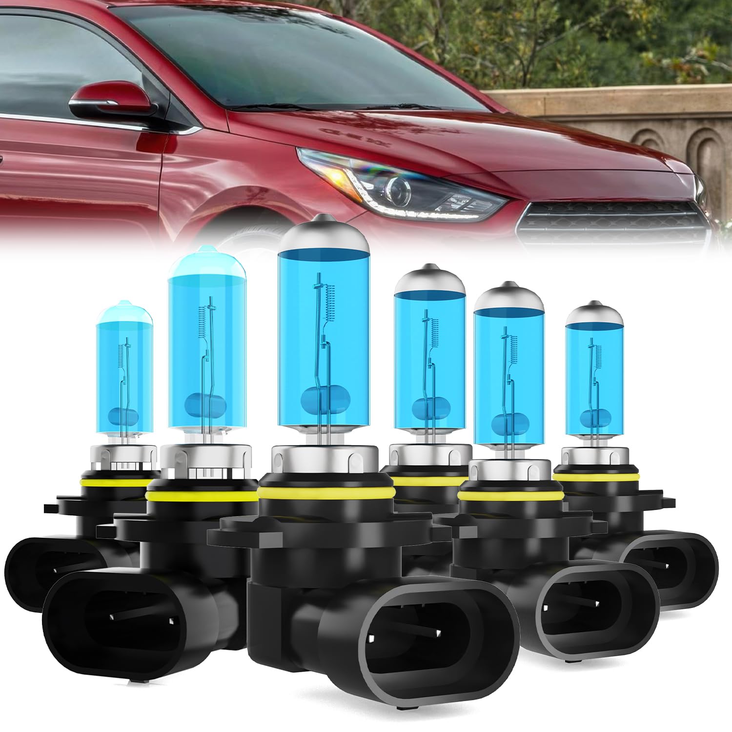 Headlight Bulbs Fit For Hyundai Accent 2018-2022, 9005 High Beam + 9006 Low Beam + 9006 Fog Lights Halogen Bulb, 6000K White Light, Plug and Play, Pack of 6
