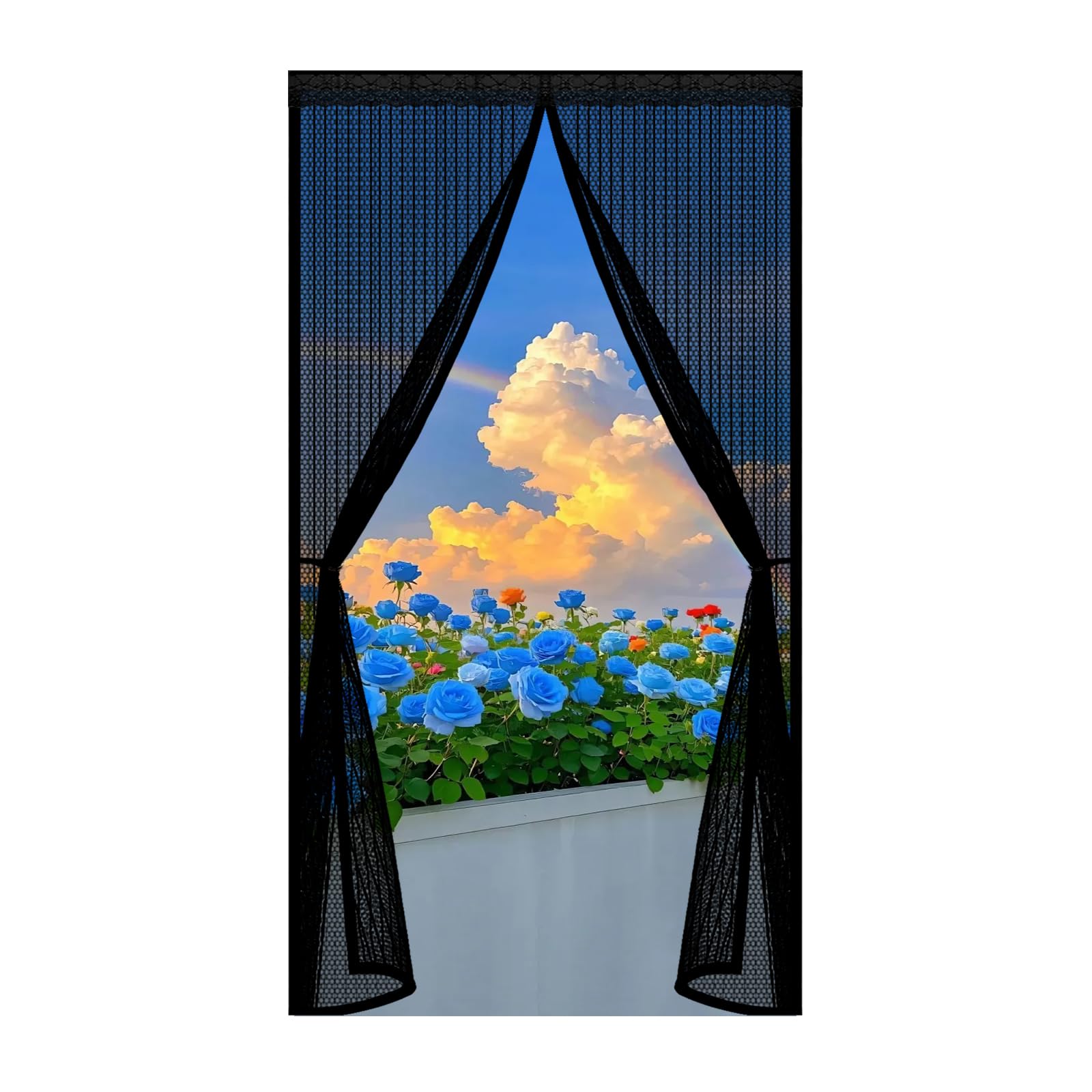 Qenhyun Black Door Fly Screen 205 X 160 Cm Keep Bugs Out, Full Frame Magic Tape, Powerful Magnets, Self Sealing, No Drill Installation, Door Fly Screen Curtain For Balcony Bedroom Doors,