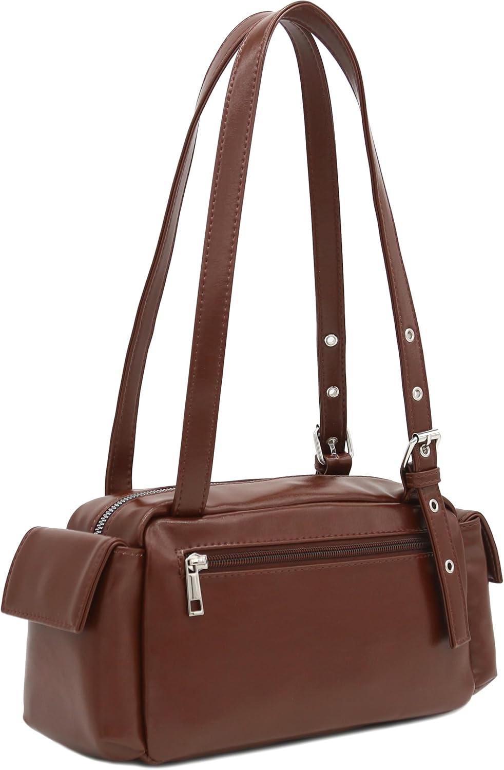 FashionPuzzle Glossy PU Leather Multi Pocket Shoulder Bag | Glossy Faux Leather