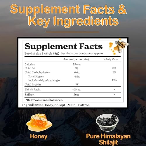 Miniatura 2 de Palitos de miel Shilajit  Shilajit puro del Himalaya con miel natural y azafrán  Más de 85 minerales traza y 75% + ácido fúlvico  Energía, vitalidad
