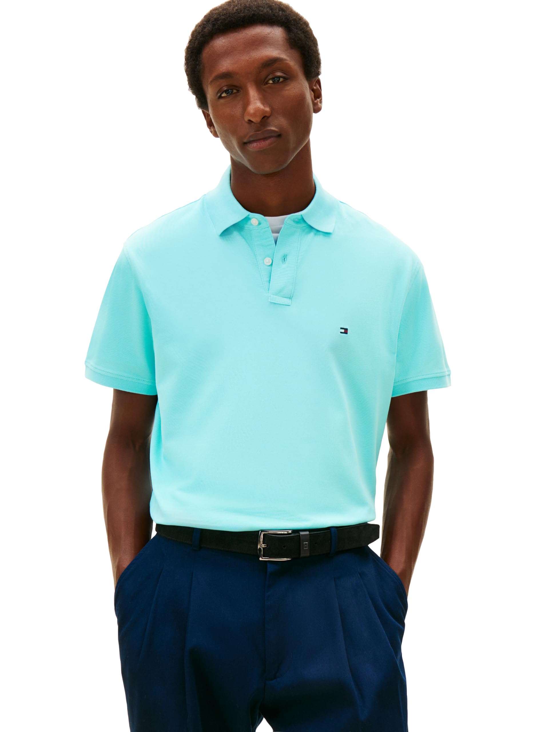 Tommy Hilfiger Men's Short Sleeve Polo Shirts in Classic Fit with Stretch and Organic Pique Cotton