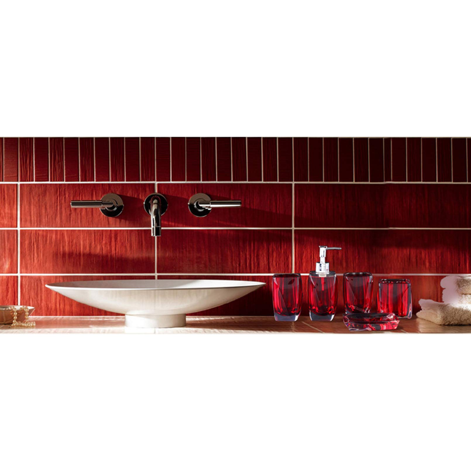 Cutfouwe Accesorios De Baño De 5 Piezas Conjunto De Baño Conjunto De Baño Accesorios De Baño Conjunto Accesorios De Baño De Resina, 2 Tazas De Cepillo De Dientes, Titular De Cepillo De Dientes,Rojo