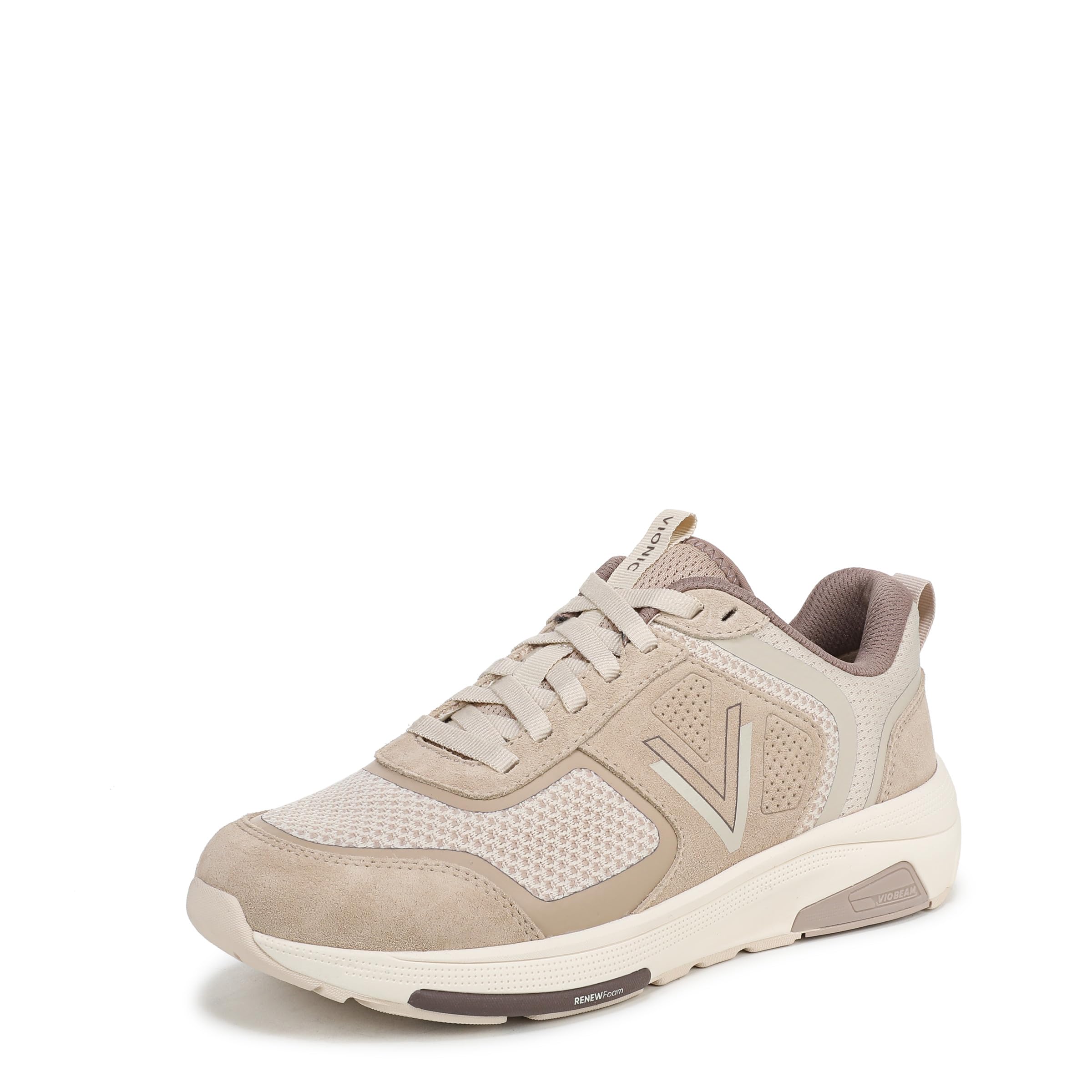 Vionic Women's Walk Strider Knit Lace-Up Trainers, Beige Leather Knit, Medium Fit, UK 4