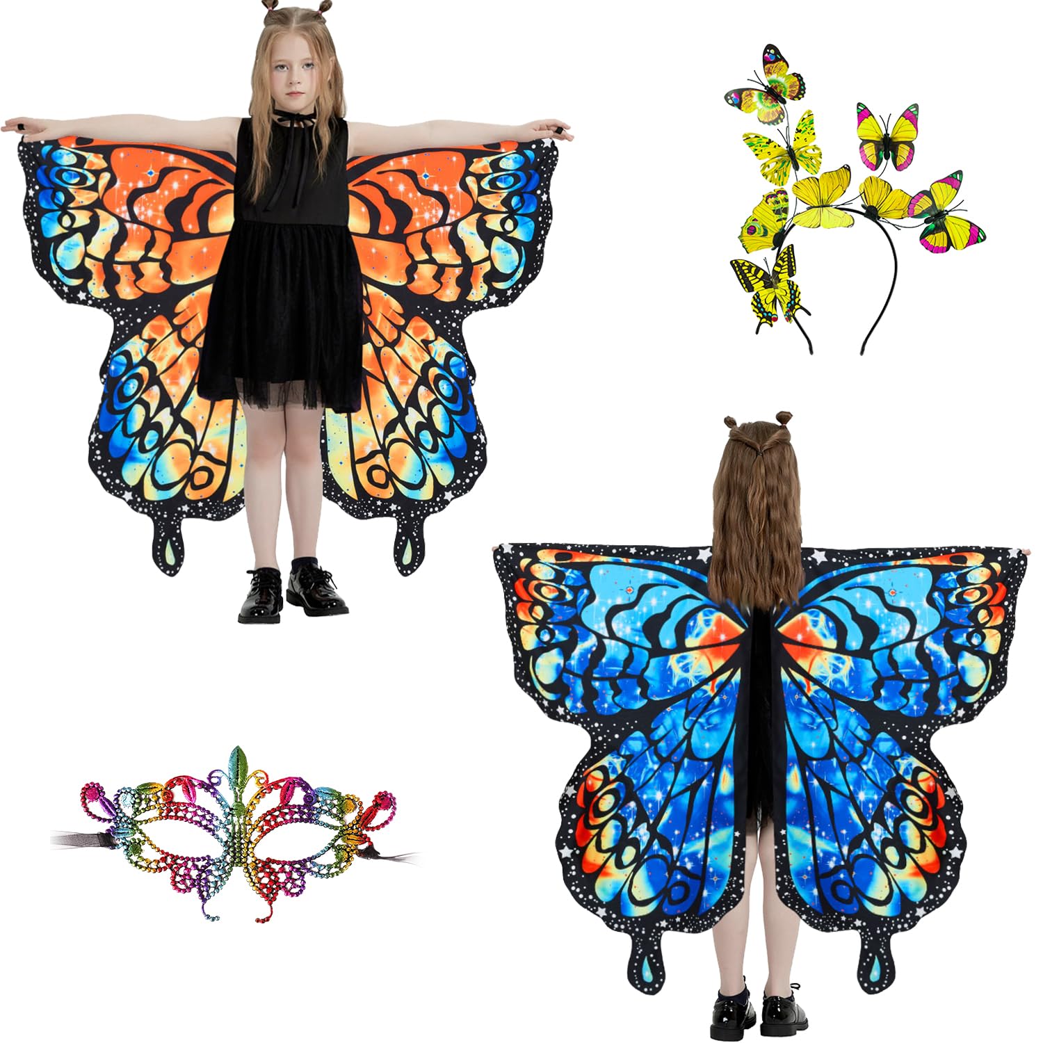 LYL. Ling Butterfly Wings for Girls Double-Sided Fairy Wings, Halloween Costumes for Kids Butterfly Costume for Girls (#010)