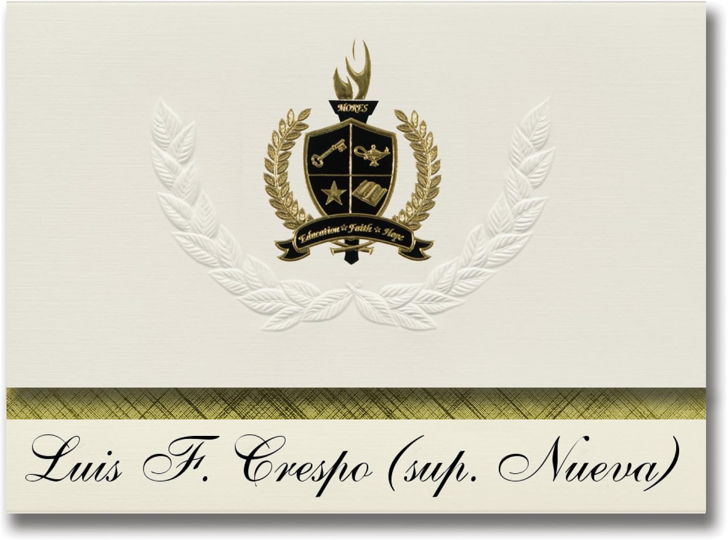 Signature Announcements Luis F. Crespo (sup. Nueva) (Camuy, PR) Graduation Announcements, Presidential style, Elite package of 25 with Gold & Black Metallic Foil seal