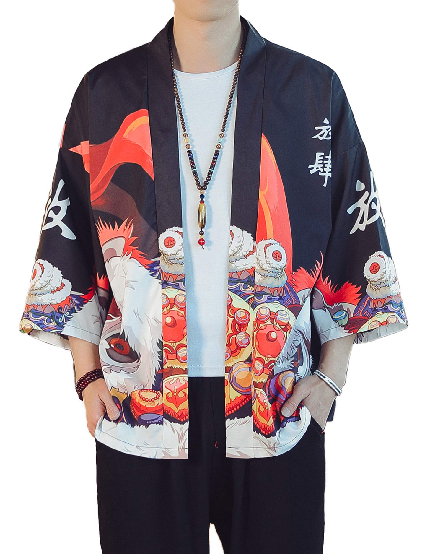 Men's Kimono Jacket Lightweight 3/4 Sleeve Kimono Cardigan Japanese Robe