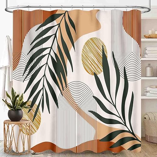 Miniatura 25 de Cortina de ducha con diseño floral hippie, estilo retro de los años 70, diseño de margaritas naranjas, bonitas, estéticas, bohemias, divertidas,