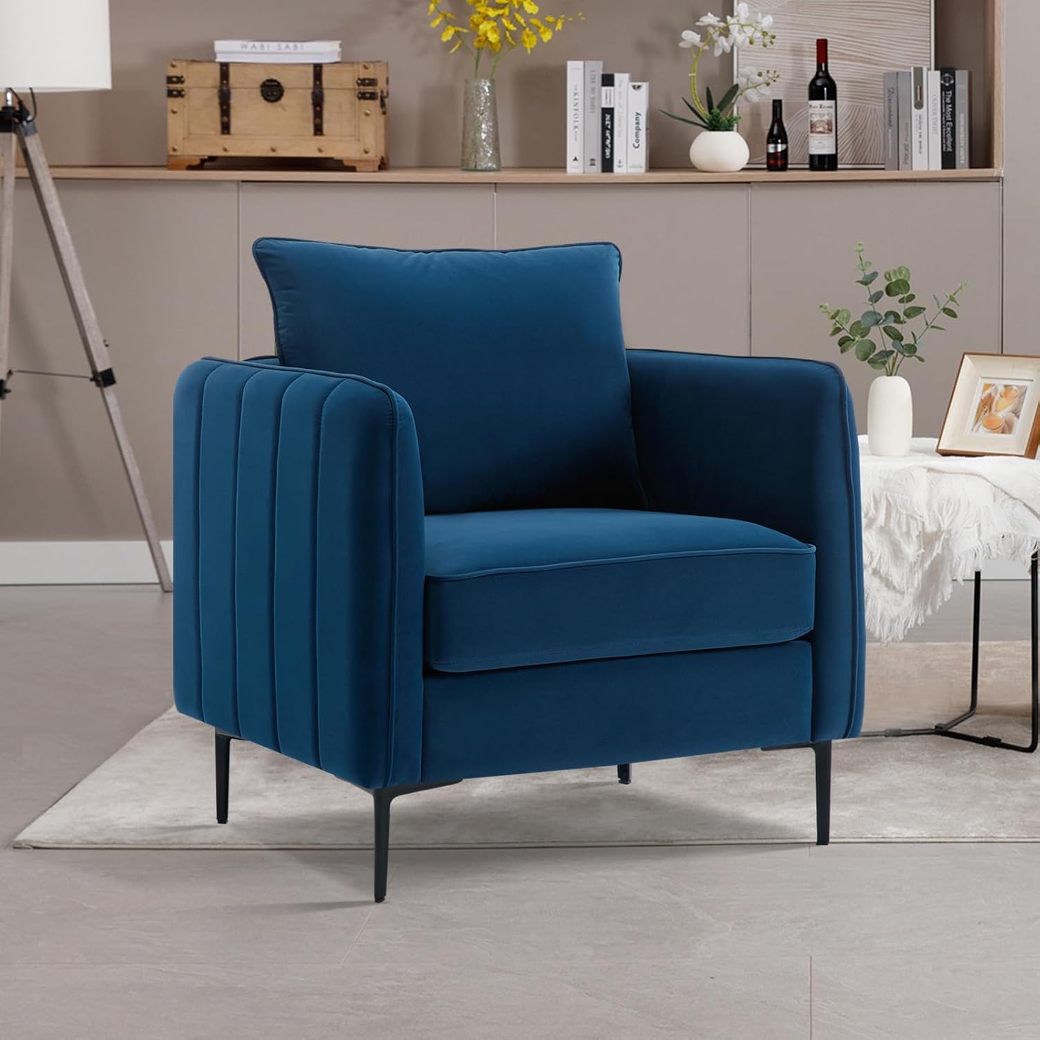Linyuanwai Velvet Accent Chairs, Modern Upholstered Sofa Chair Comfy Armchair with Thick Cushion and Metal Legs, Side Chair for Living Room Bedroom