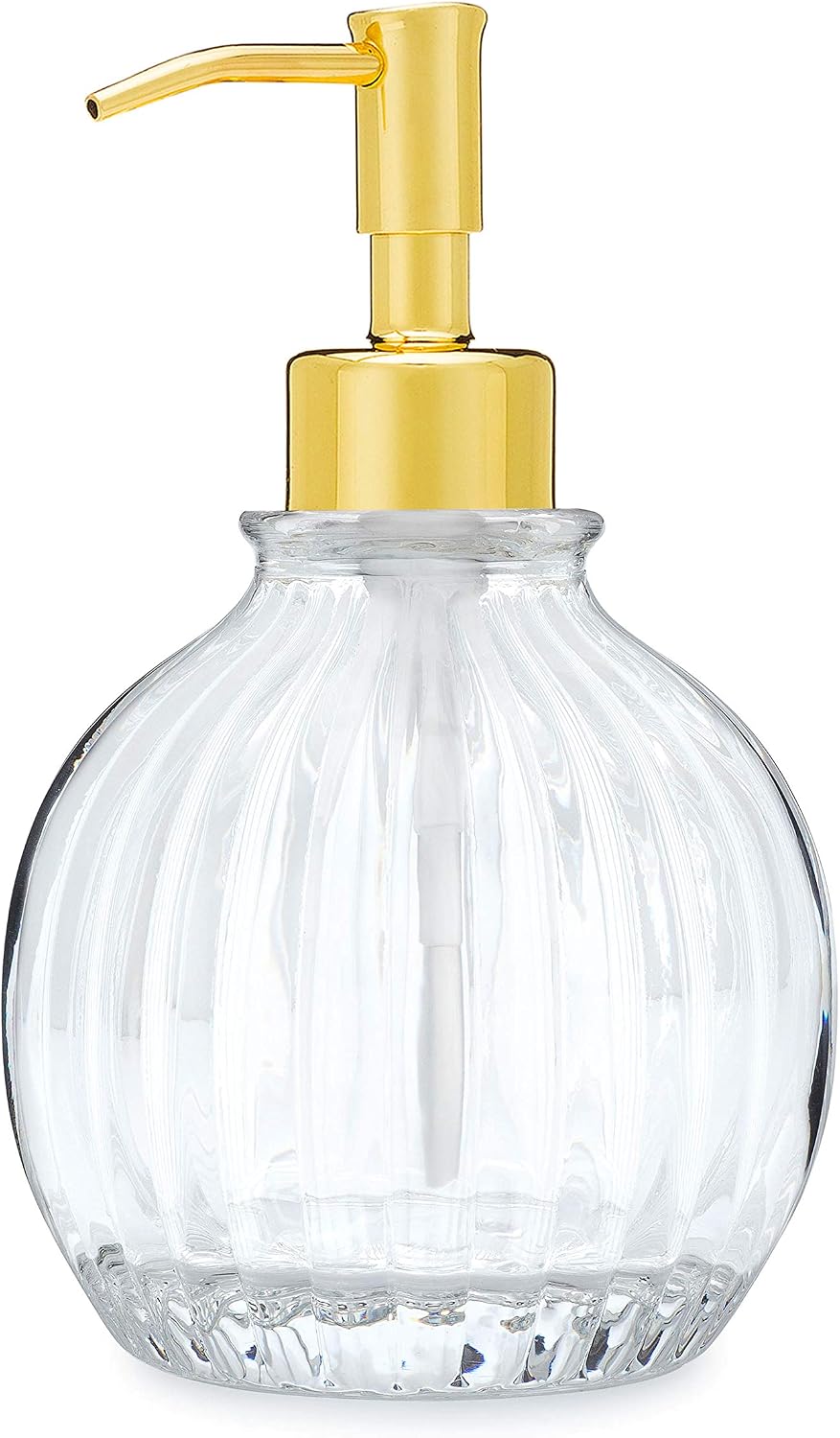 Rail19 Greyson Globe Glass Soap Dispenser with Metal Pump - Refillable Liquid Hand Soap for Bathroom and Kitchen, 12oz (Farmhouse Stainless)