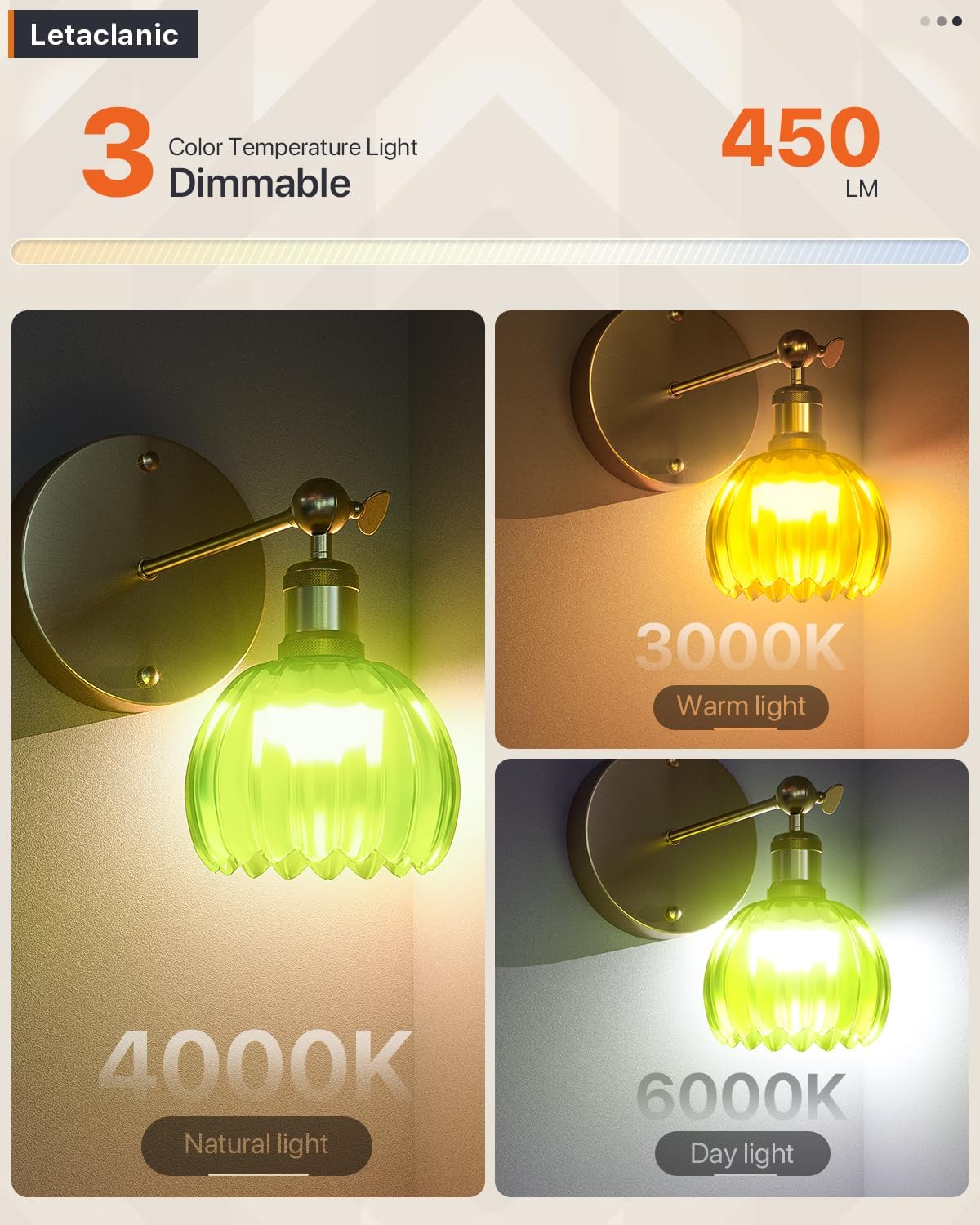 2 Pack Vintage Battery Operated Wall Sconce with Green Tulip Glass Lampshade, 4000mAh Battery, Lossless Installation Battery Powered Wall Light with Remote Control for Bedside Bedroom