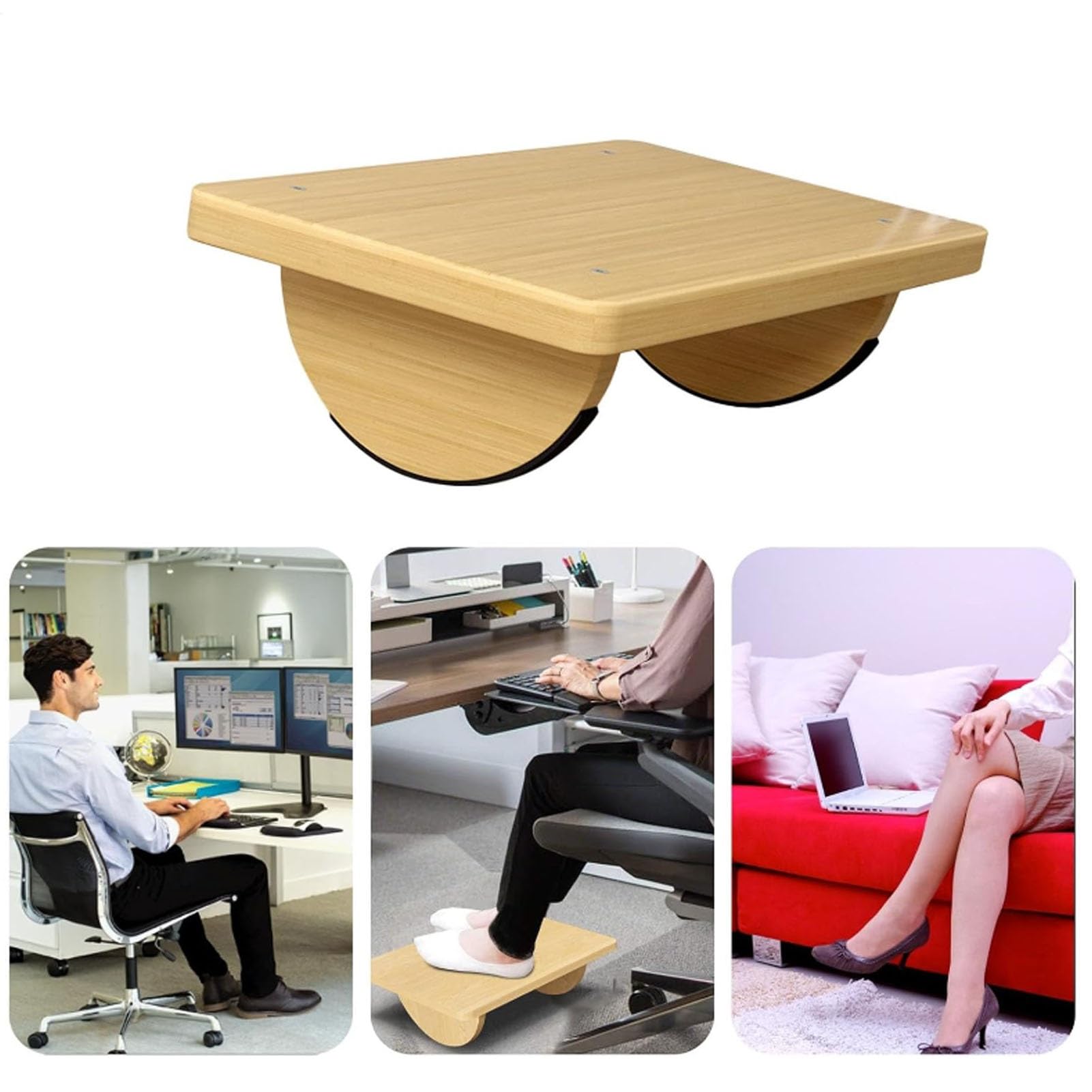 Reposapiés Mecedor Bajo Escritorio, Taburete de Madera - Alivia Presión y Mejora Postura, Ergronómico para Oficina y Hogar(30 * 24cm)