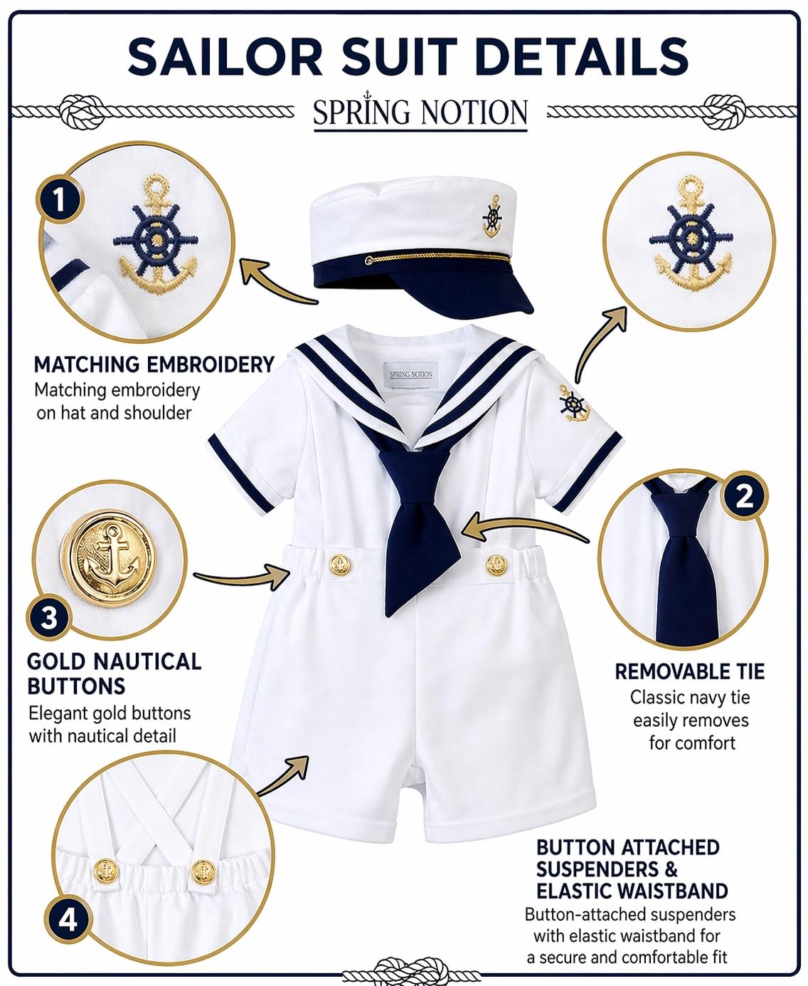 Spring Notion Baby Toddler Boys Nautical Sailor Short Suit Set with Hat product thumbnail 8