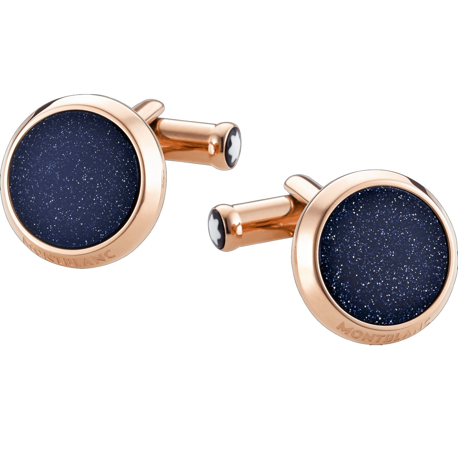Montblanc Meisterstück Manschettenknöpfe mit PVD-Beschichtung auf Edelstahl und Lack, mit Blaufluss Edelstein verziert, Farbe: blau/roségold, 112908