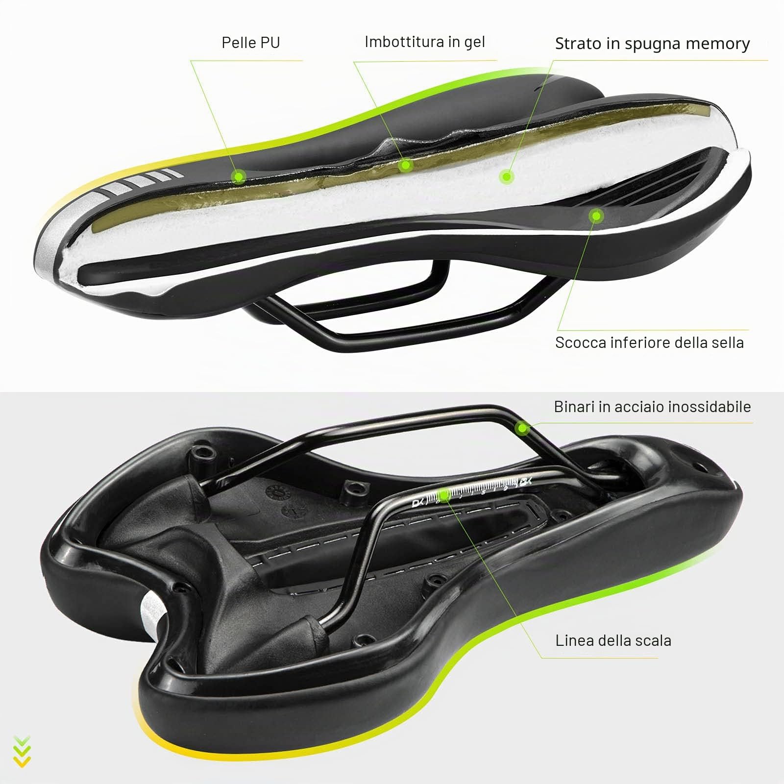LERWAY Sella Bicicletta MTB, Sella Bici MTB, Nero Sedile Bici Strada Ciclismo BMX, Traspirante Sella Bici in PU Pelle, Impermeabile Sella Velo Confortevole Hollow Riflettente Bike Saddle