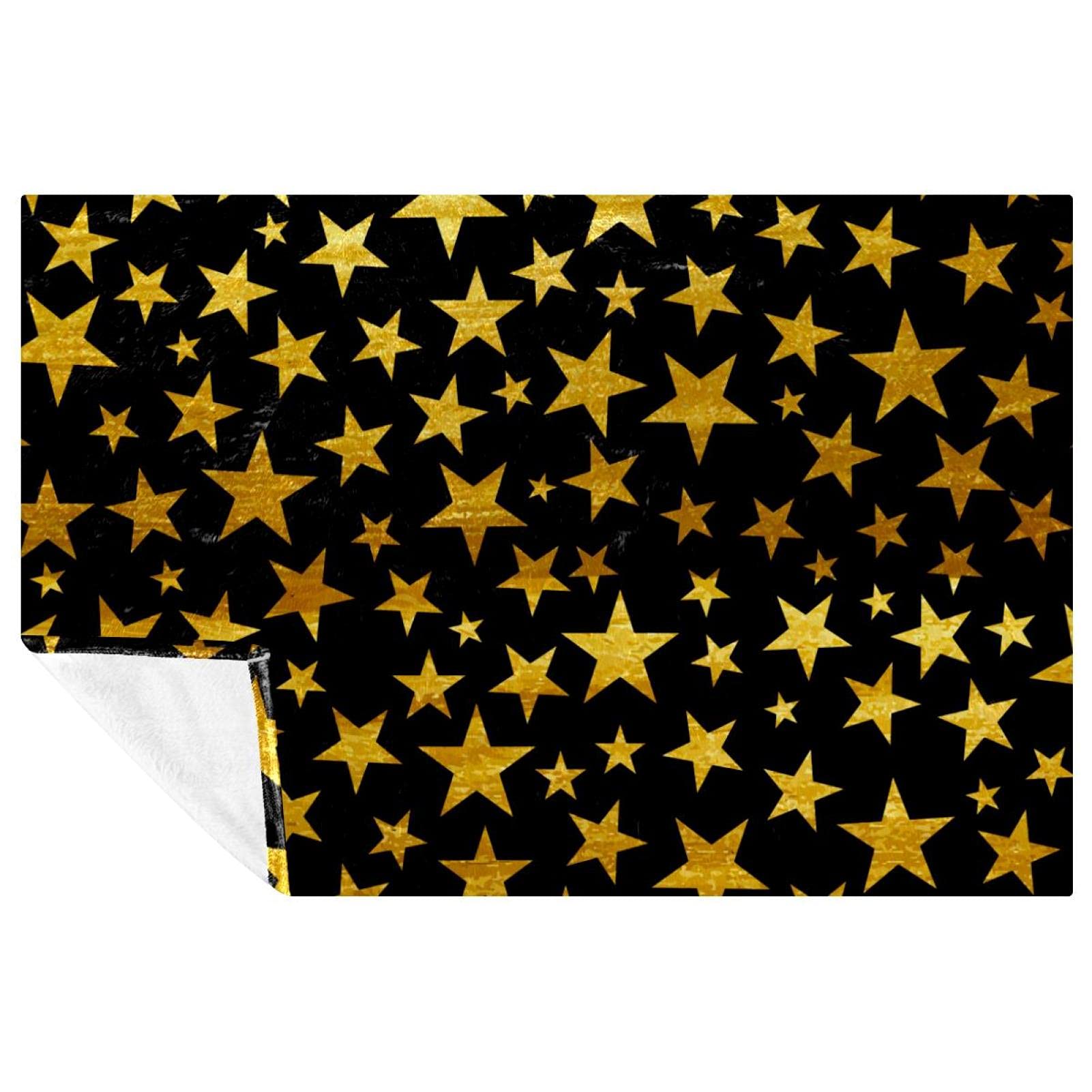 Couverture douce noir or motif étoiles 150x100 lit canapé camping plage
