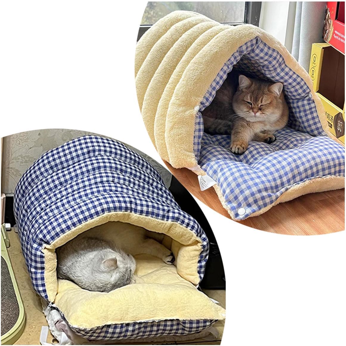 Cat Beds for Indoor Cats, Caterpilla Cat House,Cute Pumpkin Shape Cat Cave Bed Cat Tent with Removable Cushion, Warm Cave Nest Sleeping Bed Puppy House for Cats Small Dogs (Blue, 18)