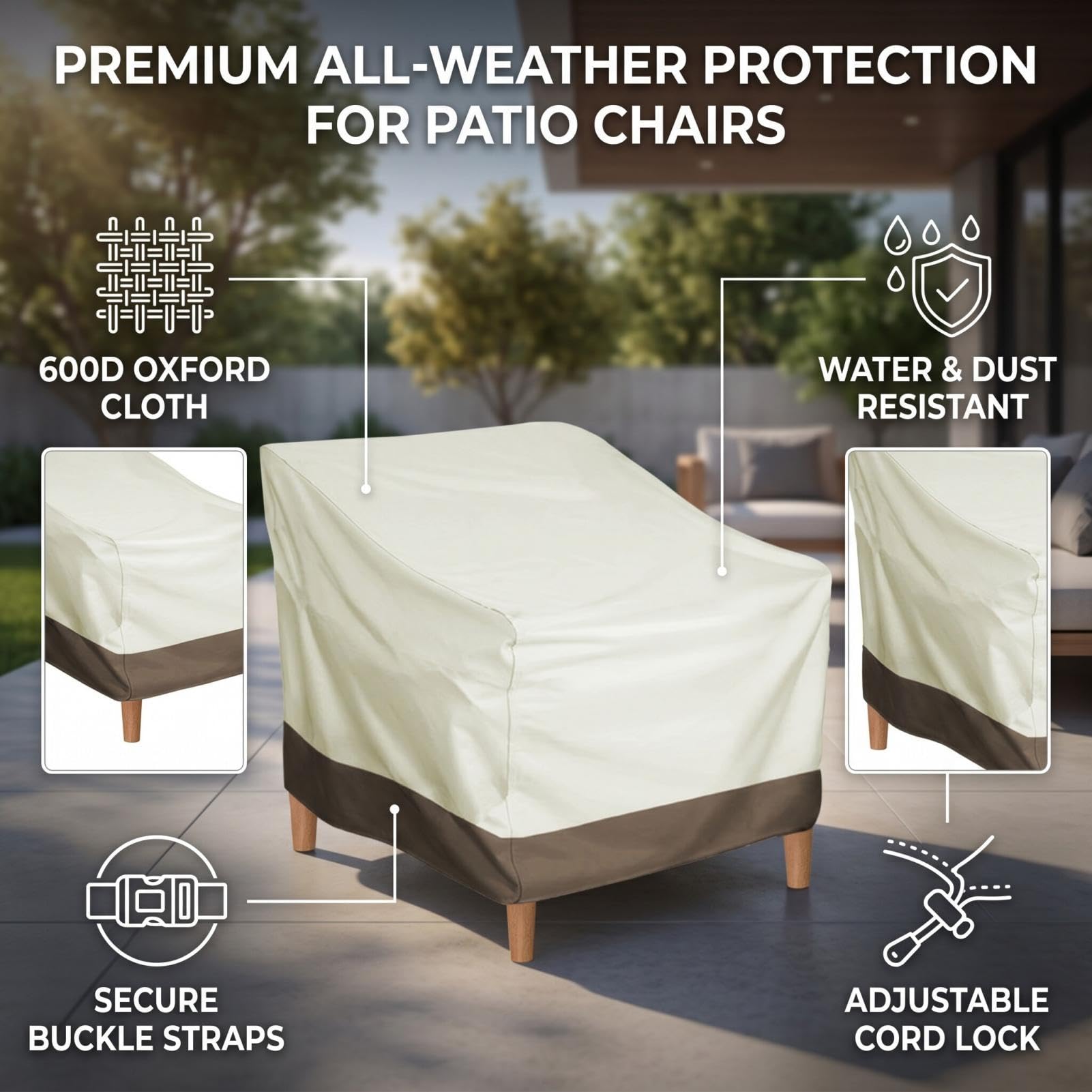 Fafeicy Coperchio di Mobili da Giardino, Copertura per Sedie Impermeabili nel Patio Ha una Portatile Resistente Alle Sedie del Salone Rotativo del Patio (Beige con colore del caffè)
