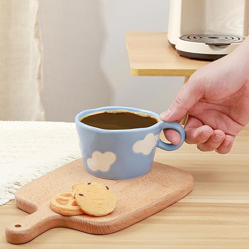 Miniatura 7 de Koythin Taza de café de cerámica, bonita taza creativa impresa a mano para oficina y hogar, 6.5 oz6.8 fl oz para leche de té con leche (cielo azul y