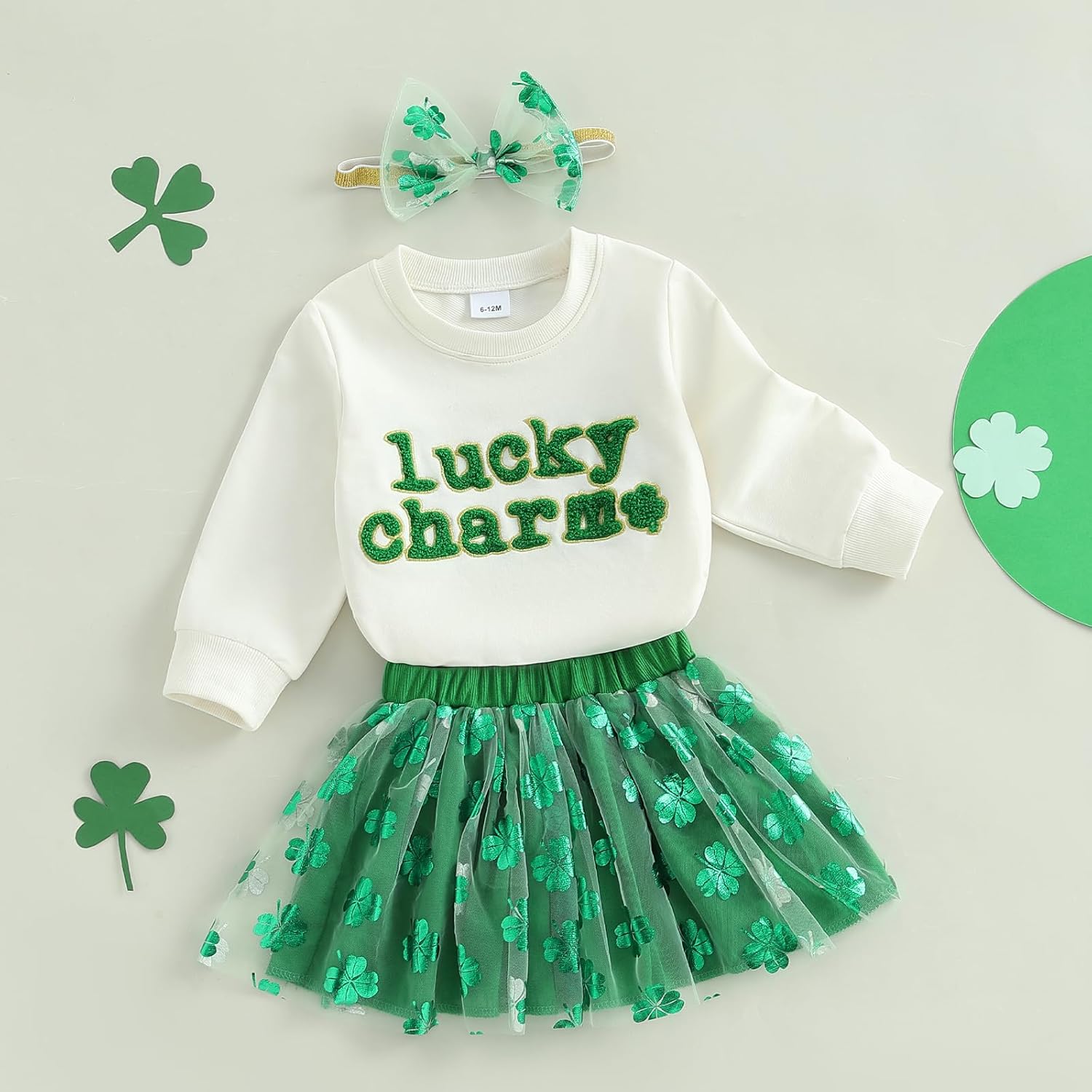 Toddler Baby Girl St Patricks Day Outfit Little Girl Clothes Skirt Set Lucky Charm Sweatshirt Clover Tutu Dress - Image 3