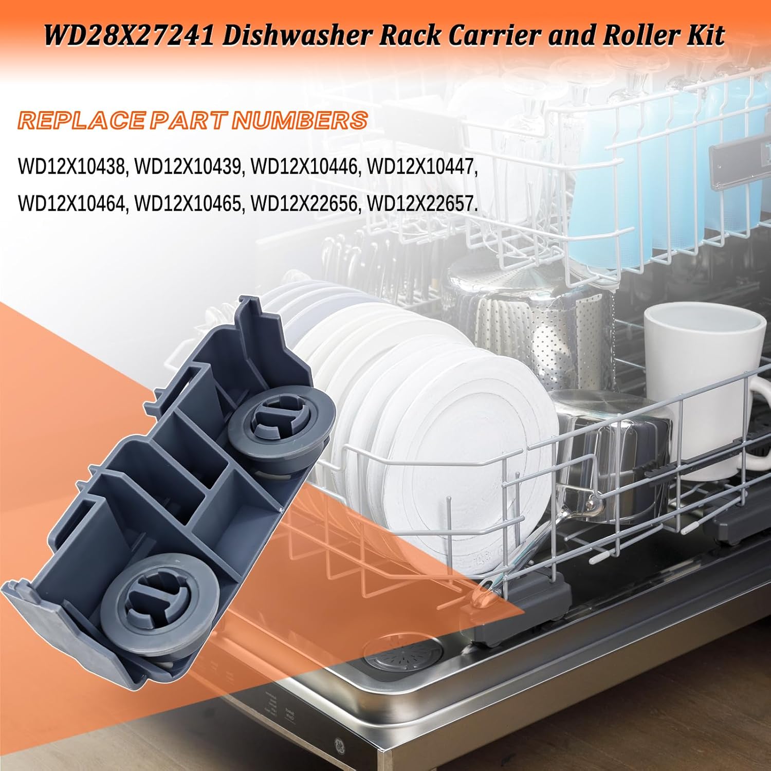 WD28X27241 Dishwasher Lower Rack Carrier and Roller Kit for GE Dishwasher Lower Rack Wheels Assembly WD12X10438, WD12X10439, WD12X10446, WD12X10447, WD12X22656, WD12X22657 (4Pcs)