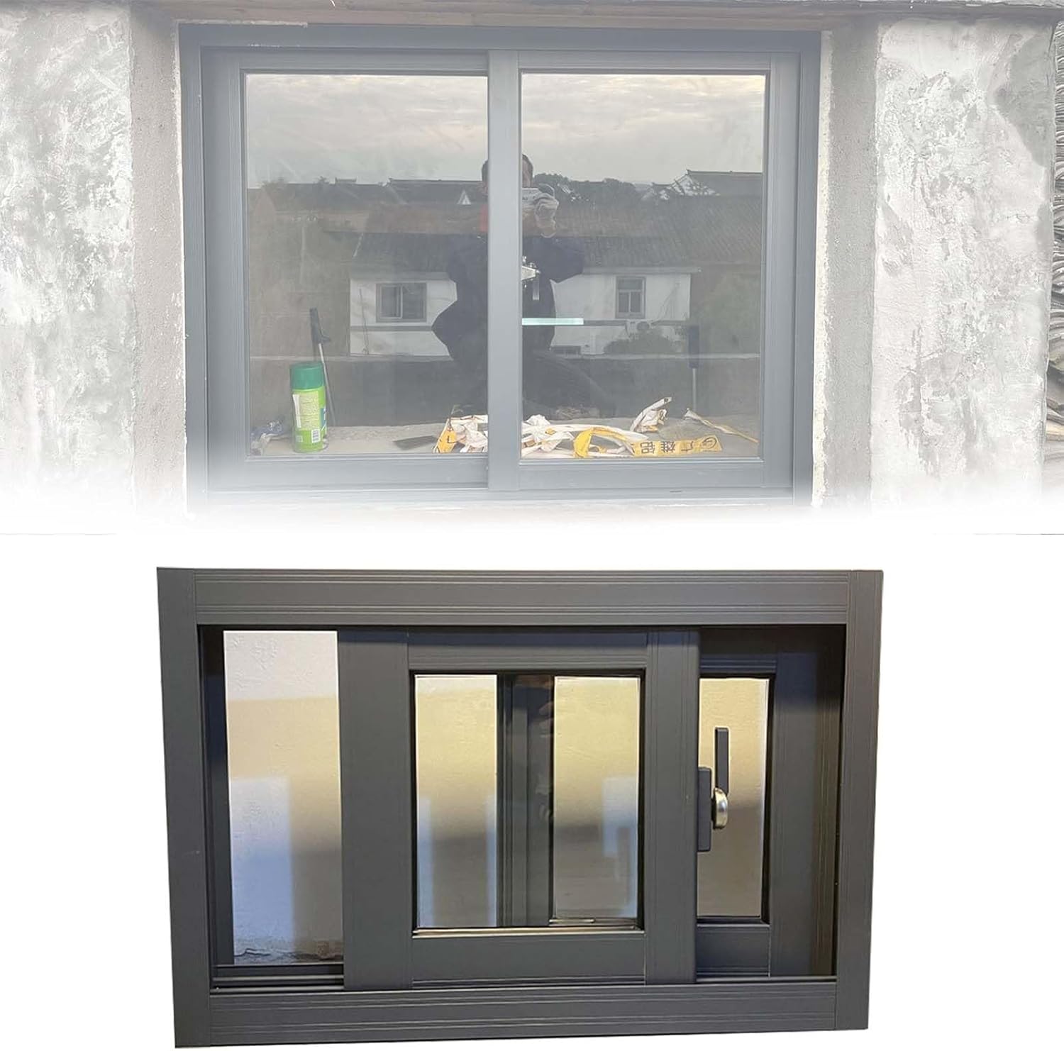 Windows for Basement Home Bathroom shed Replacement Window 31" 33" 35" 37" 40" Aluminum Mobil House Windows with Screen and Tempered Glass(Black,36x16)