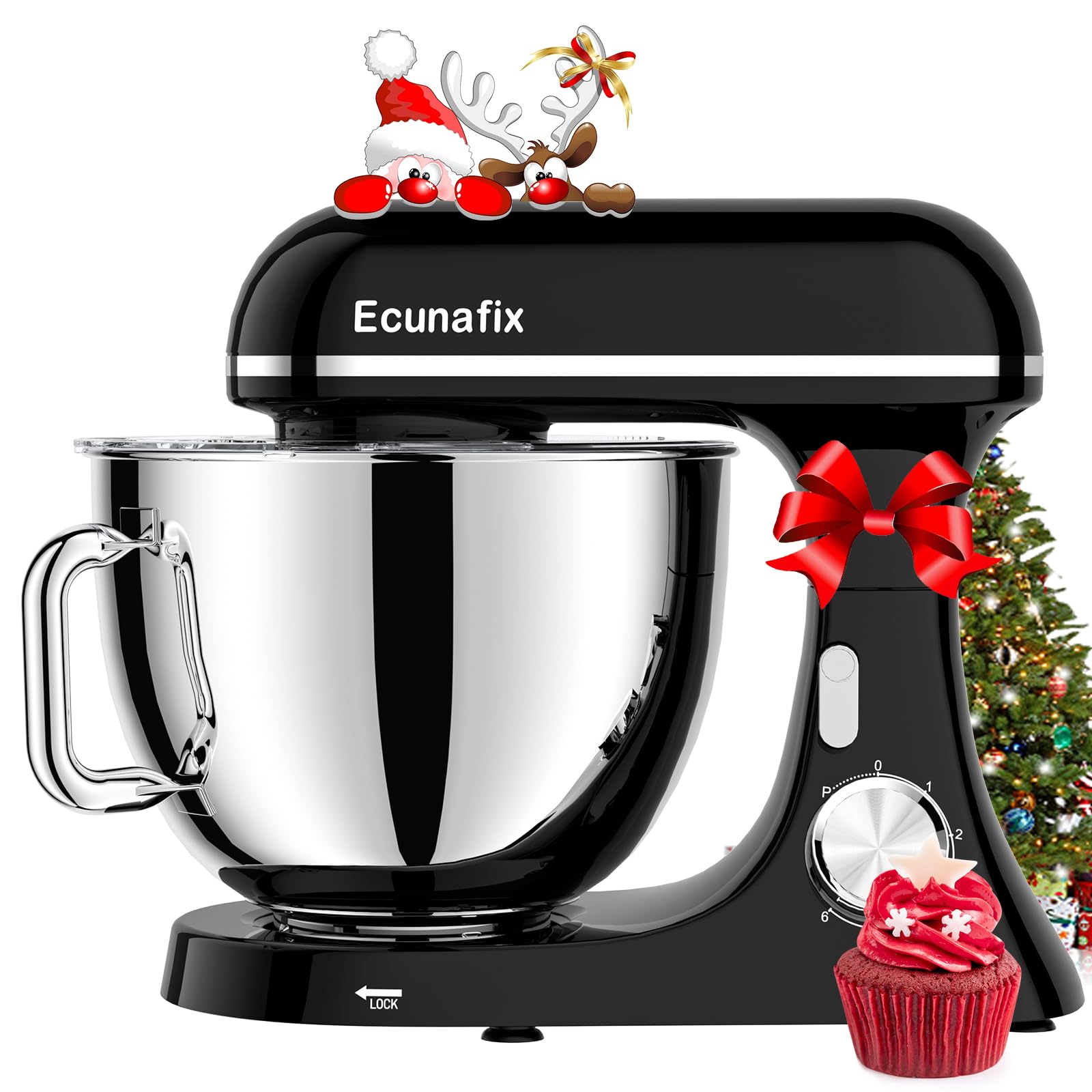 Batidora Amasadora 2000W 8L Robot de Cocina Amasador Multifunción con Bol de Acero Inoxidable, Batidor, Gancho para Masa, y Varillas, Raspador Protector Antisalpicaduras, 6+P Velocidades