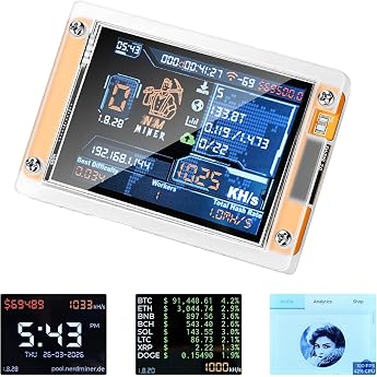 diymore Miner V2 1000KH/s, ESP32 Display with 2.8 Inch Display, Crypto Miner Solo Lottery Miner for Calculating the Hash Rate
