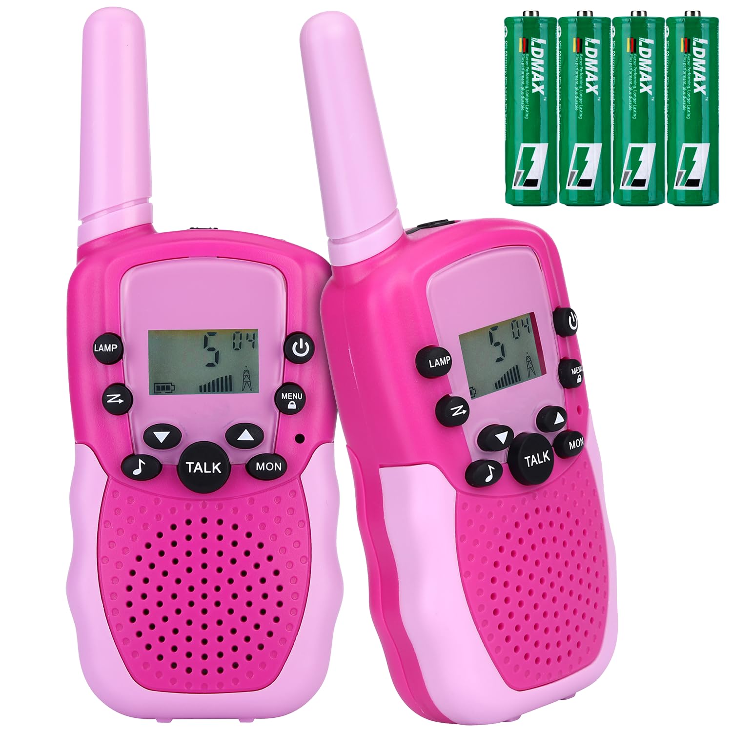 NK Walkie Talkies para Niños de 4 5 6 7 8 9 Años (Pilas Incluidas) - Larga Distancia 3km, Pantalla LED, 22 Canales, Juguete Infantil con Linterna, Regalo Navidad Cumpleaños, Color Rosa/Violeta