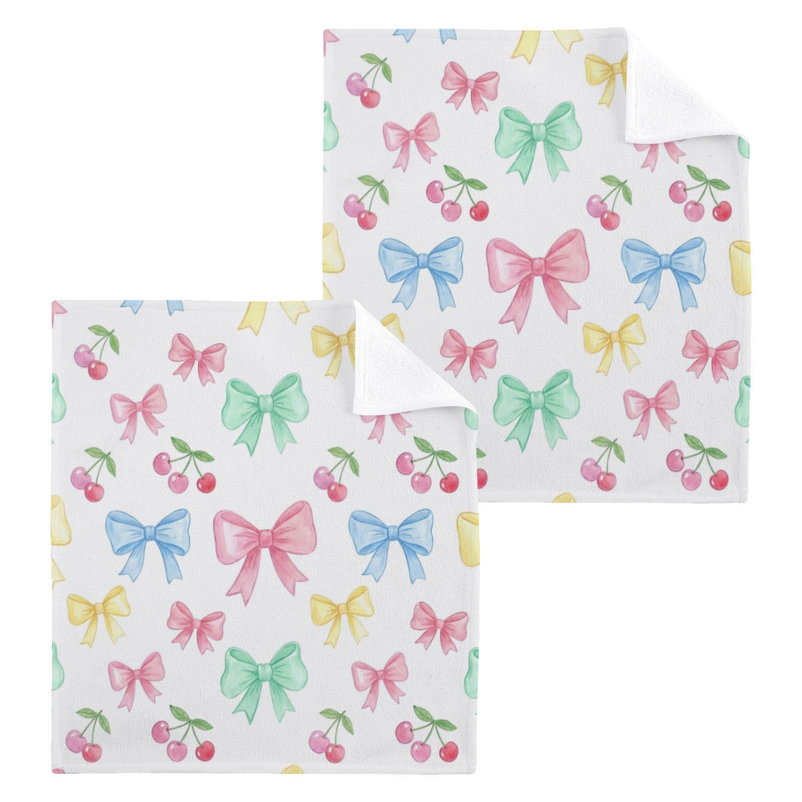 BOESI Watercolor Cherry Bow 12x12in Cotton Washcloth,Face Towel