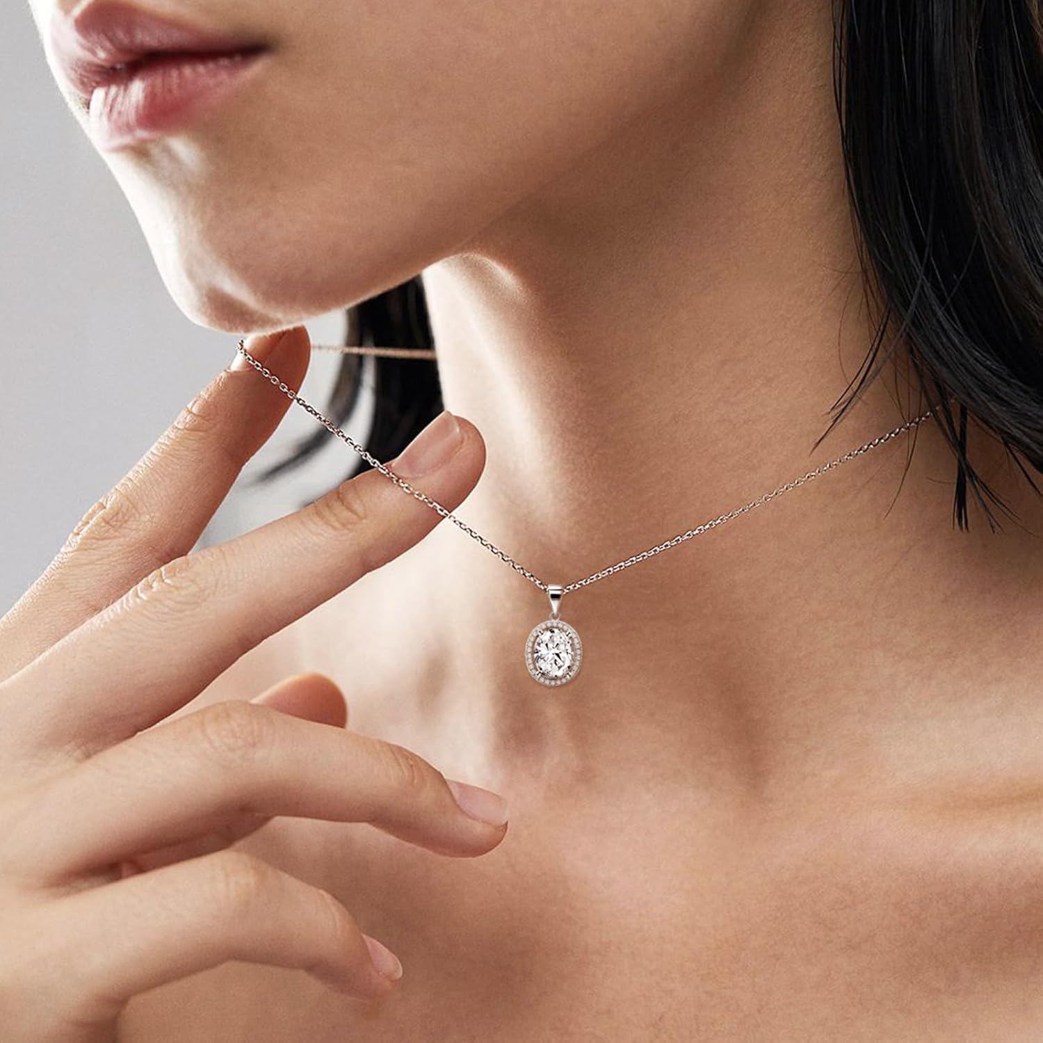 Oval Necklace for Women Trendy - Sterling Silver Pendant Necklace Hypoallergenic Cubic Zirconia Necklace Daily Adjustable Charm Necklace Chain Gifts for Girls Her Mom for Mother's Day - Image 4