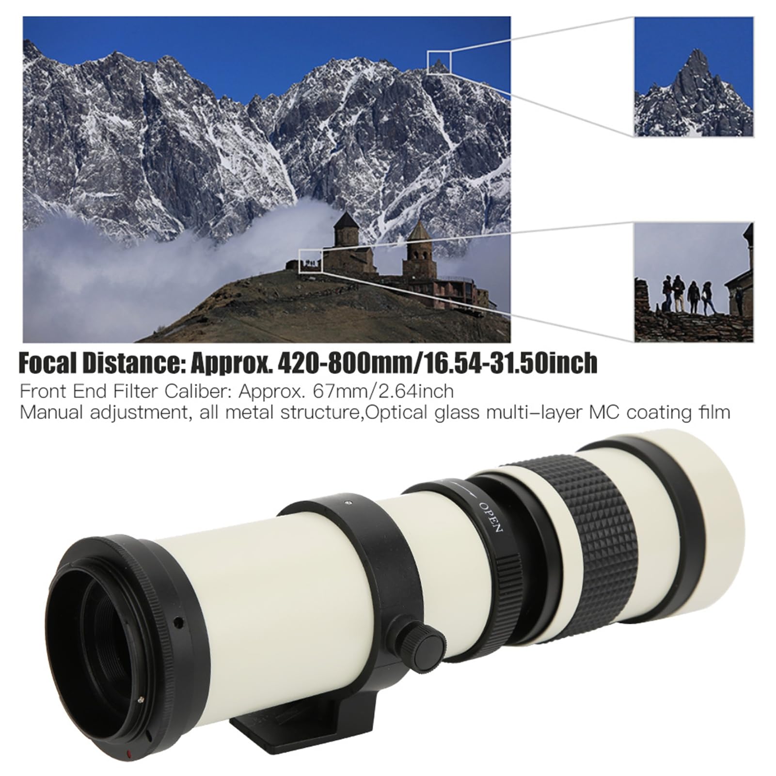 Fotocamere Digitali e Accessori Bianco 420800mm Apertura F 8.316 Telescopio con Messa a Fuoco Manuale Completa Teleobiettivo Zoom per Fotocamera con Attacco EF‑S Obiettivo