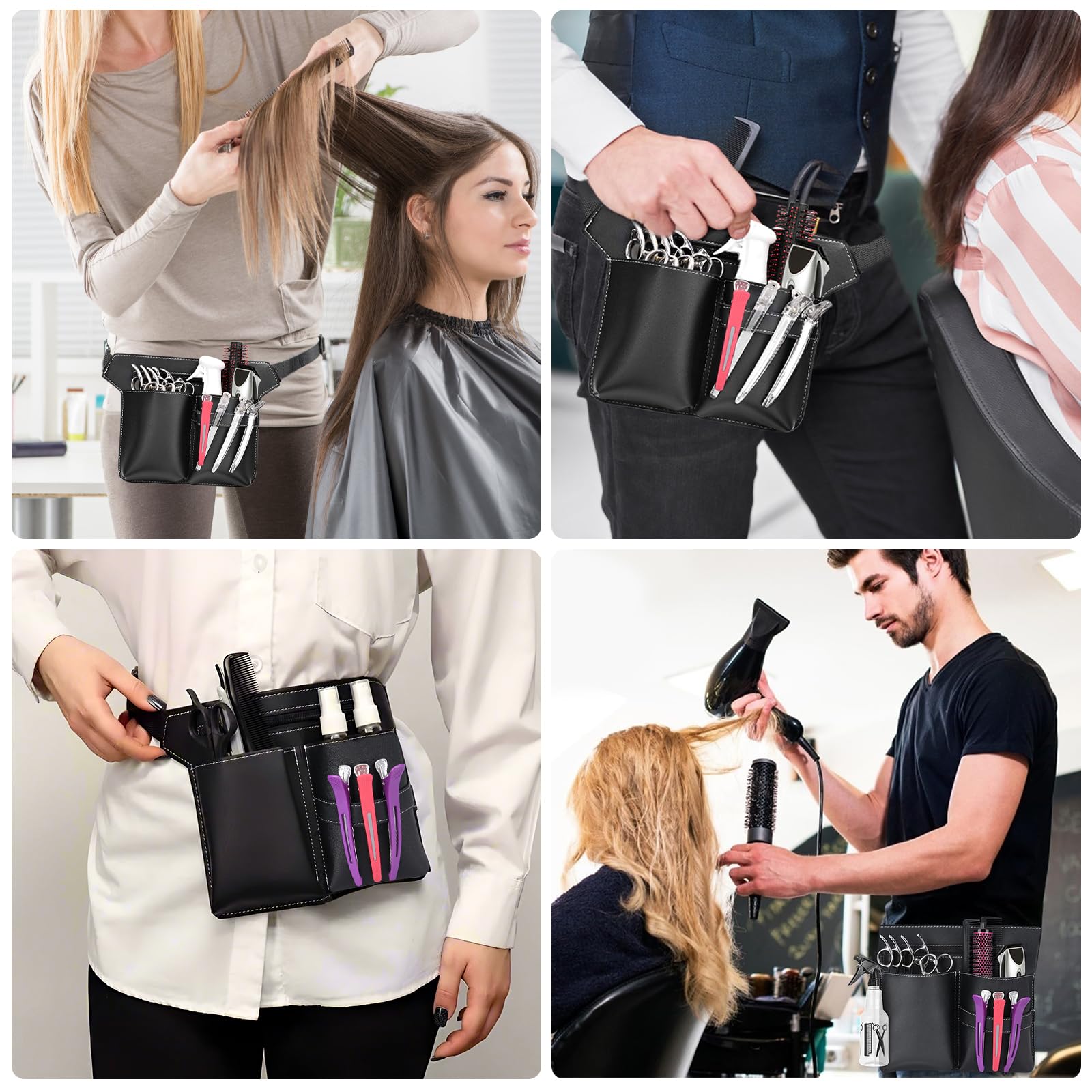 Cintura per Parrucchiere in Pelle Porta Forbici Parrucchiere Borsa a Forbice da Barbiere, Borsa Attrezzi per Forbici con Cintura per Parrucchieri Truccatori (Nero)
