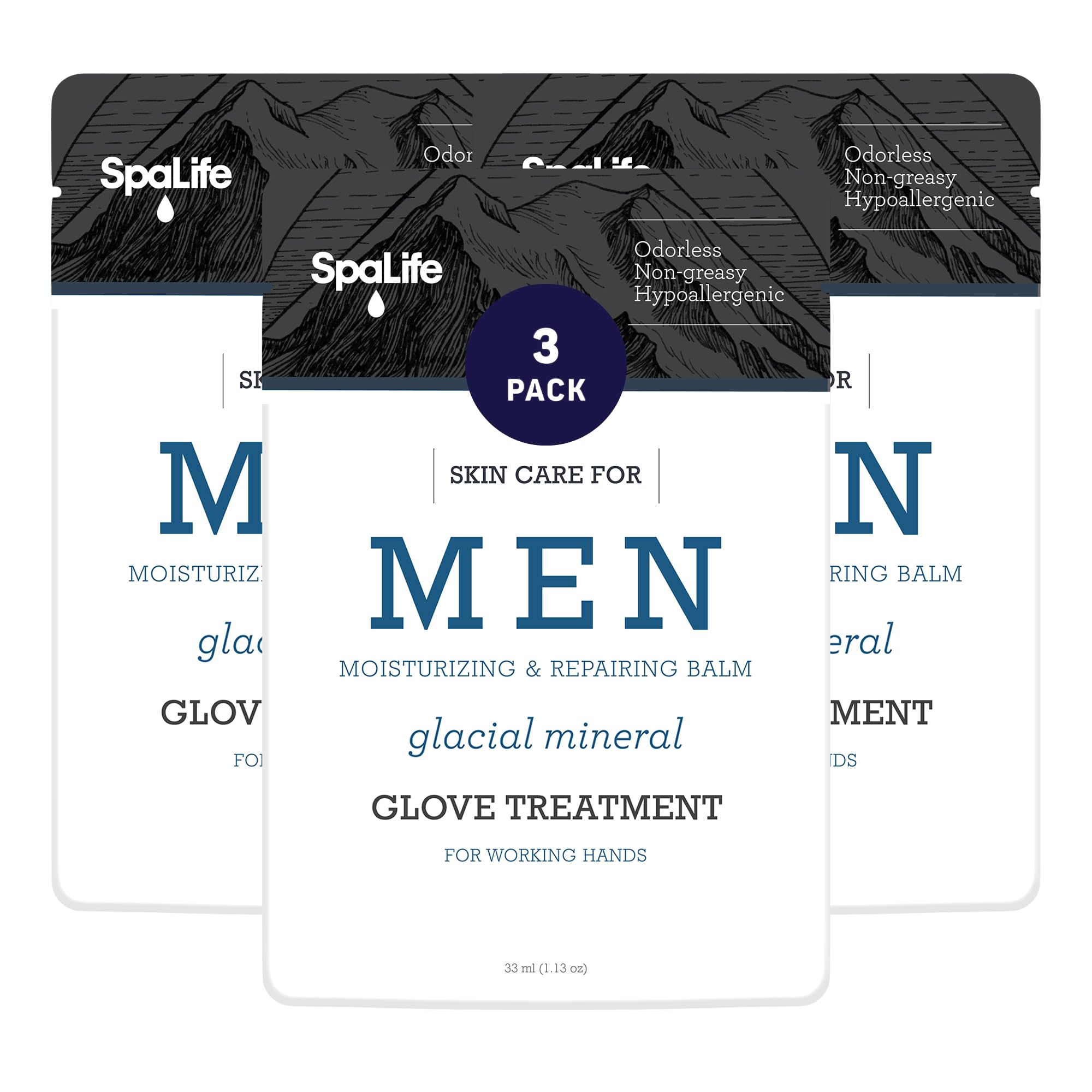 Spa Life Men's Glacial Mineral Moisturizing and Repairing Balm for The Working Hand (Hand Gloves 3 Pack)