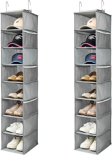 Organizador colgante de zapatos para armario con bolsillos laterales de malla, percheros para gorras de béisbol, soporte para zapatos y sombreros y