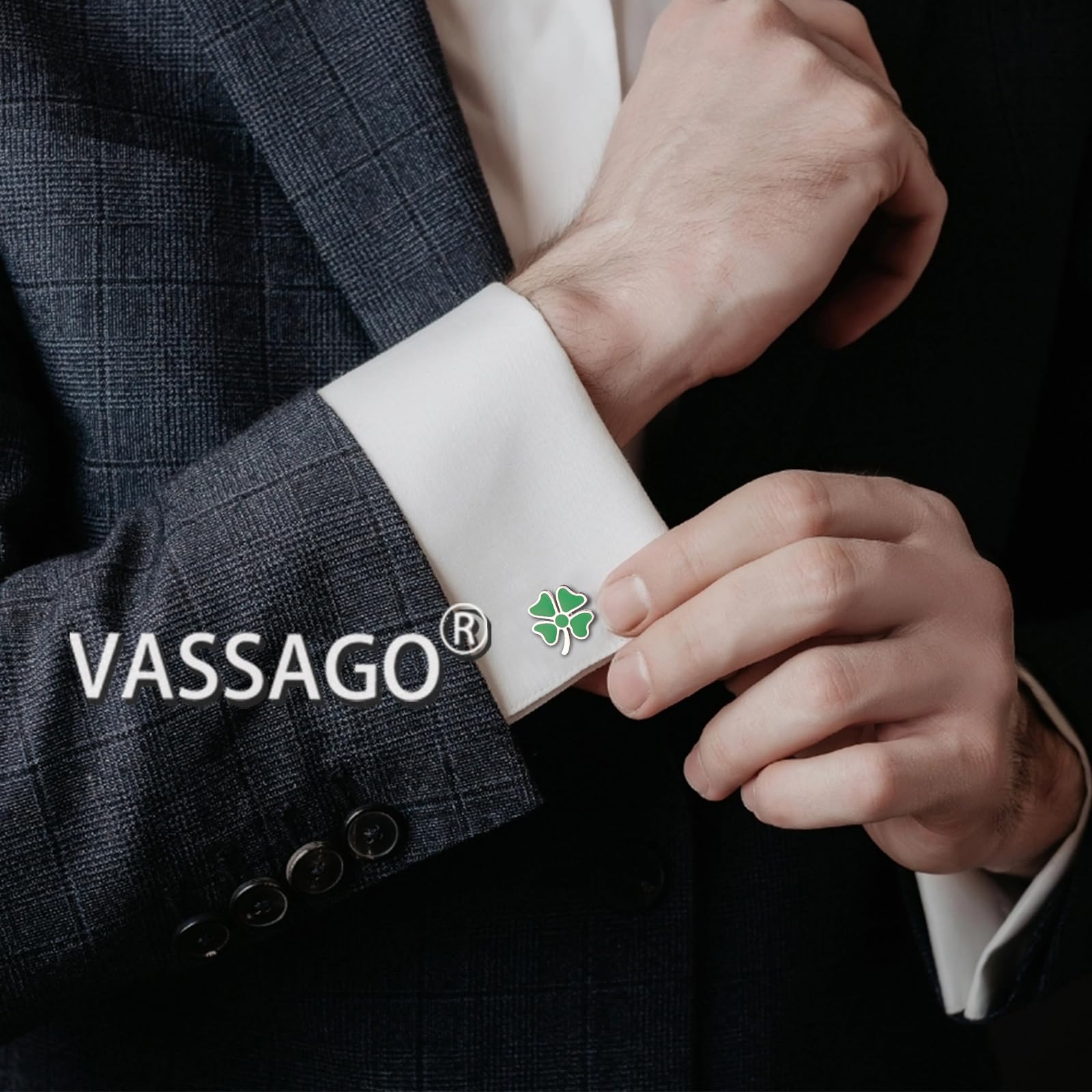 Gemelli da uomo a forma di quadrifoglio, in acciaio inox, con trifoglio verde, trifoglio, irlandese, irlandese, portafortuna, gemelli per camicie da matrimonio