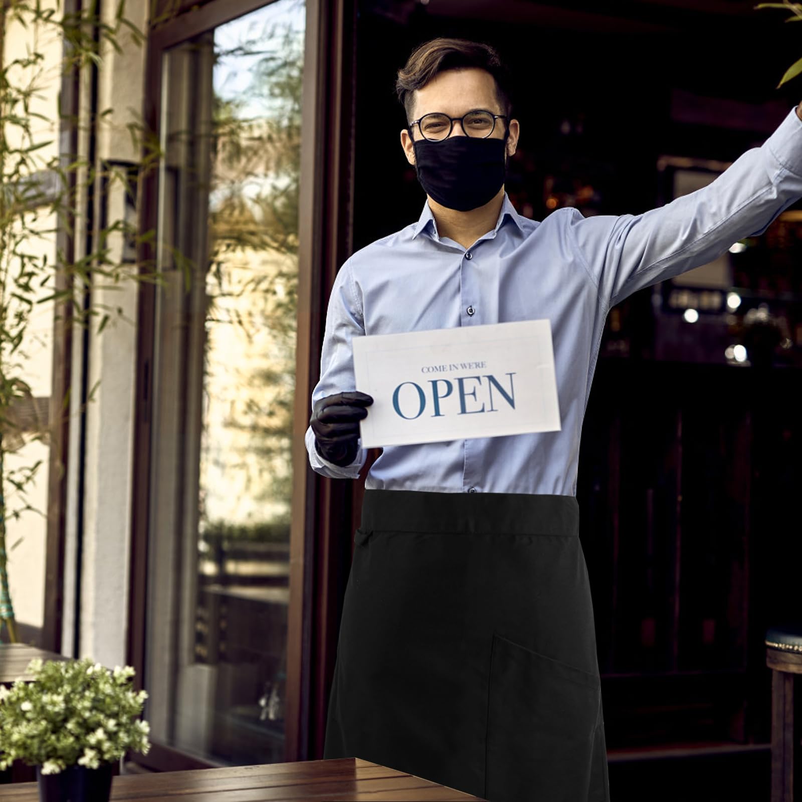 Medio Delantal con Bolsillos para Hombre y Mujer, Mandil Camarero, Medio Largo Cintura Larga para Chefs, Unisex Antimanchas para Restaurante y Bar, 70x70cm