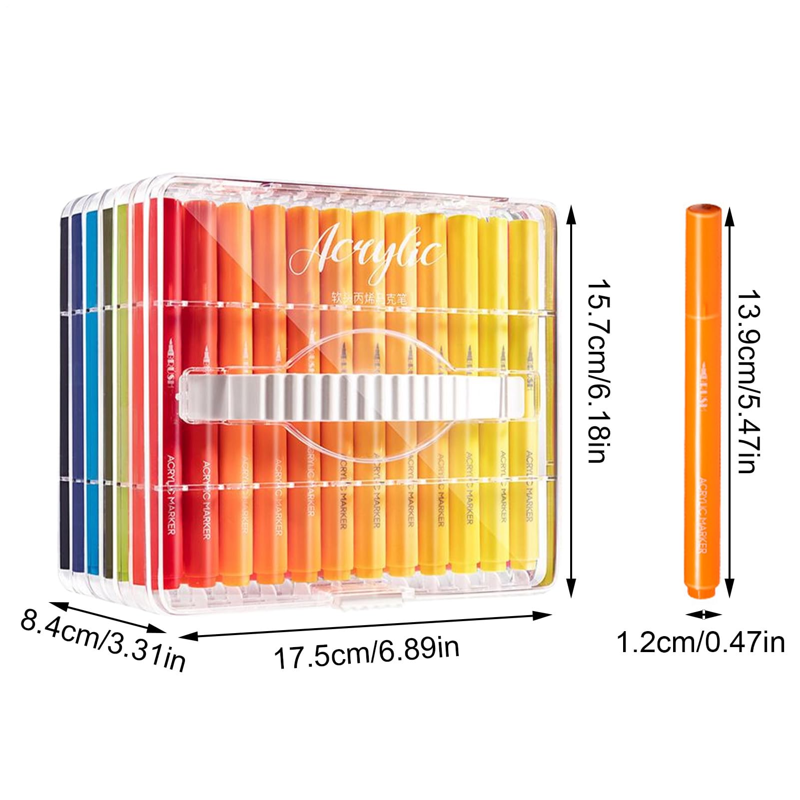 Acryl-Marker-Set Abwaschbar Permanent Schnelltrocknend | 60-teilige Acrylmalstifte mit Pinselspitze für Keramik Kinder Erwachsene Schüler Keramik Stoff Holz Metall Glas Leinwand